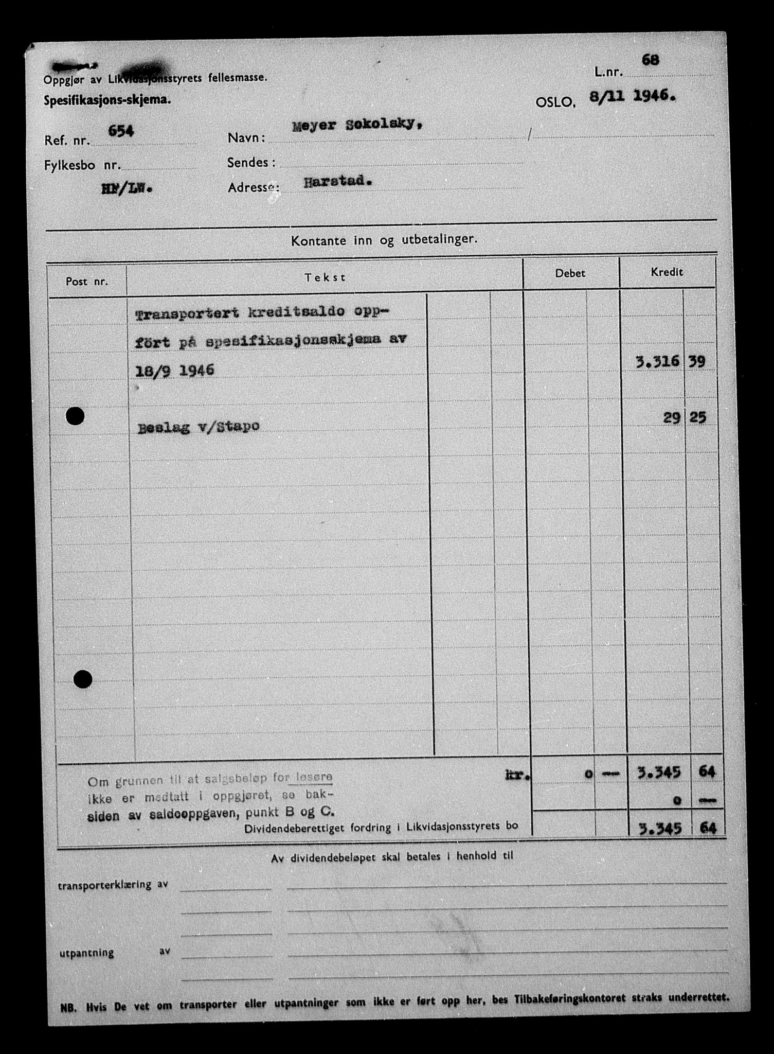 Justisdepartementet, Tilbakeføringskontoret for inndratte formuer, AV/RA-S-1564/H/Hc/Hcb/L0916: --, 1945-1947, s. 458