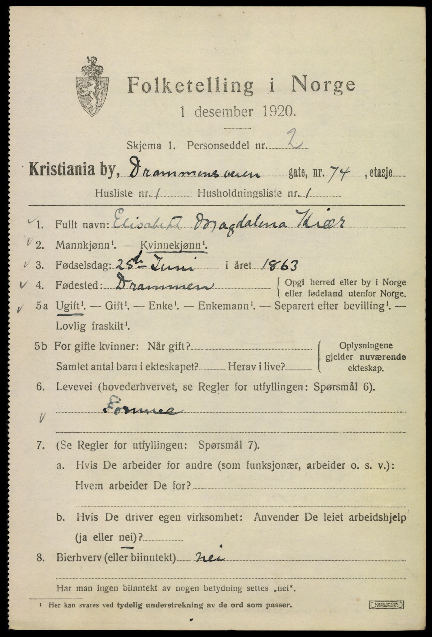 SAO, Folketelling 1920 for 0301 Kristiania kjøpstad, 1920, s. 202461