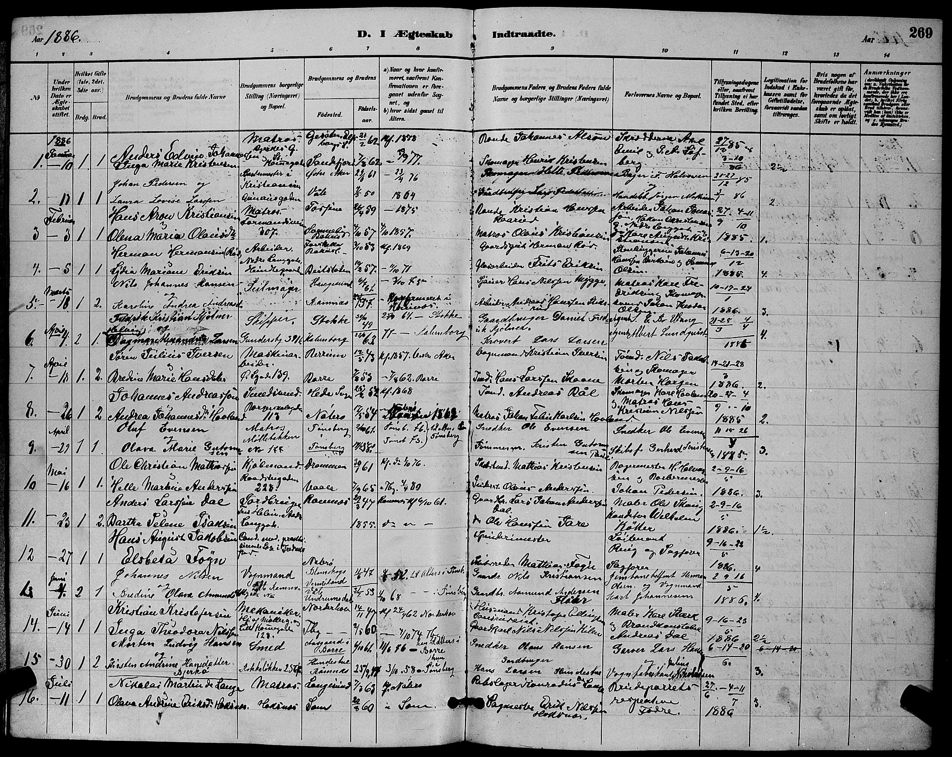 Tønsberg kirkebøker, AV/SAKO-A-330/G/Ga/L0006: Klokkerbok nr. 6, 1885-1895, s. 269