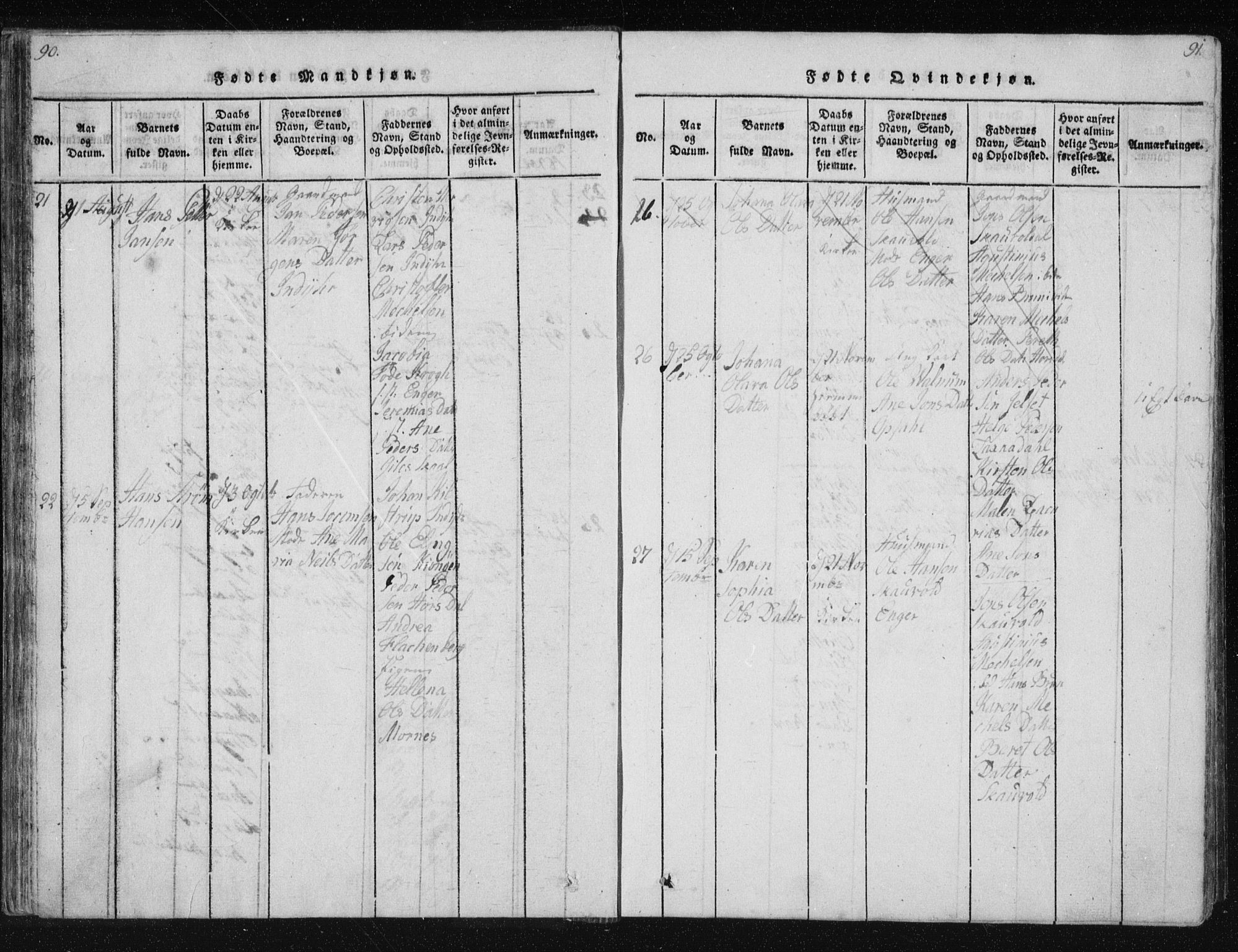 Ministerialprotokoller, klokkerbøker og fødselsregistre - Nordland, SAT/A-1459/805/L0096: Ministerialbok nr. 805A03, 1820-1837, s. 90-91