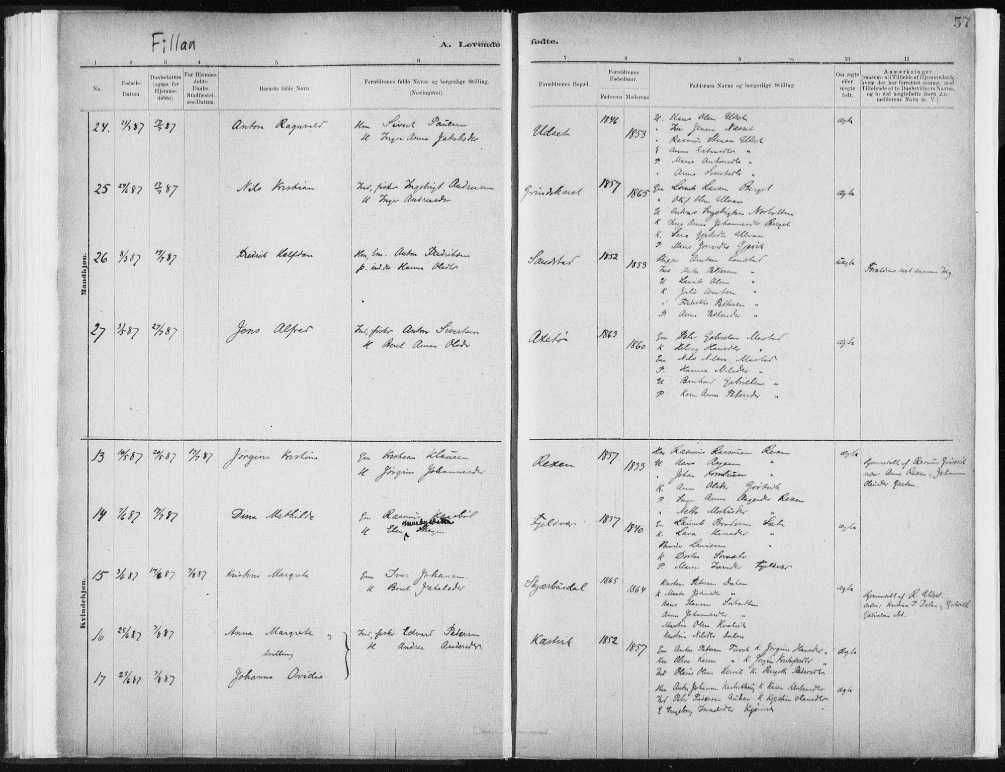 Ministerialprotokoller, klokkerbøker og fødselsregistre - Sør-Trøndelag, AV/SAT-A-1456/637/L0558: Ministerialbok nr. 637A01, 1882-1899, s. 57