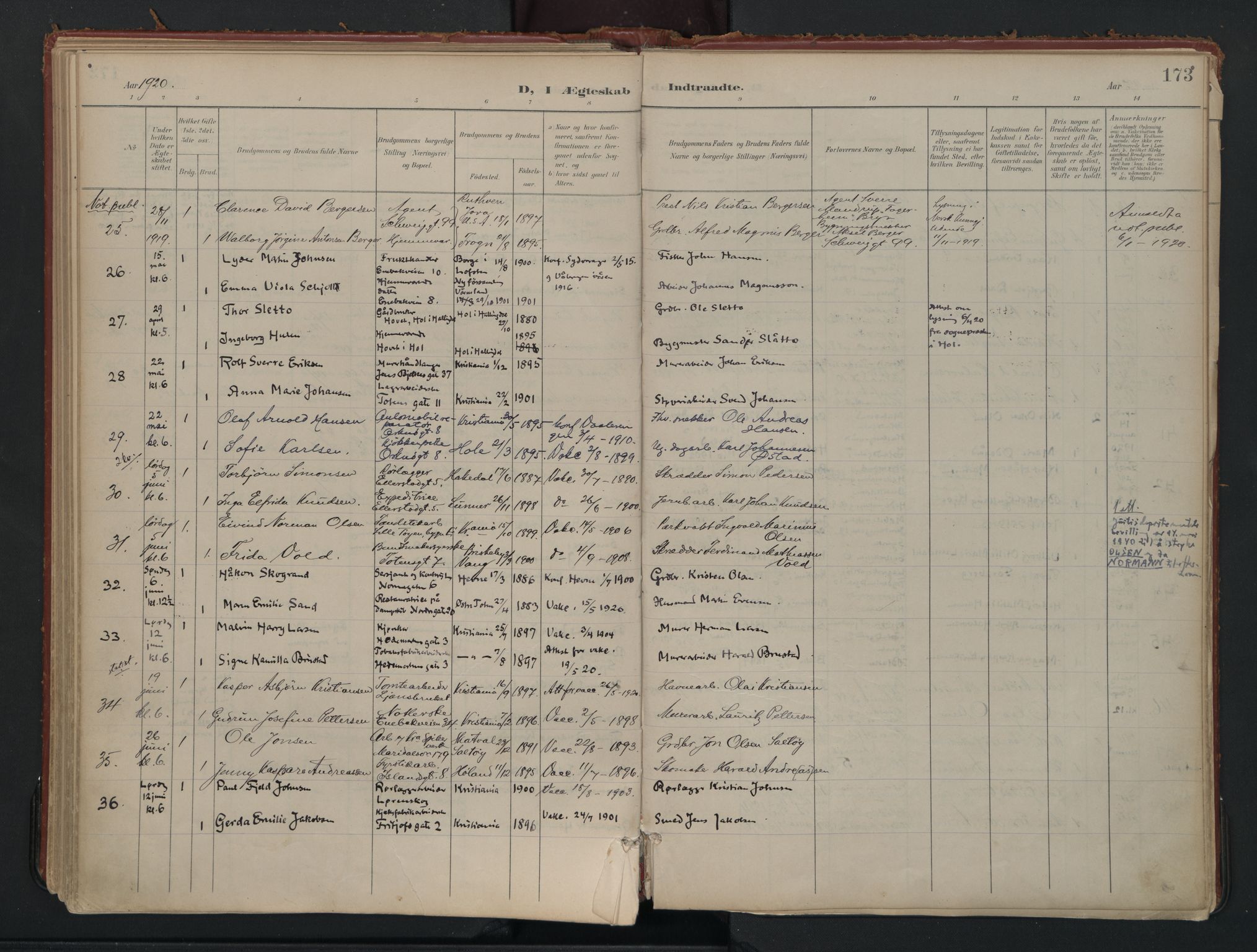Vålerengen prestekontor Kirkebøker, AV/SAO-A-10878/F/Fa/L0002: Ministerialbok nr. 2, 1899-1924, s. 173
