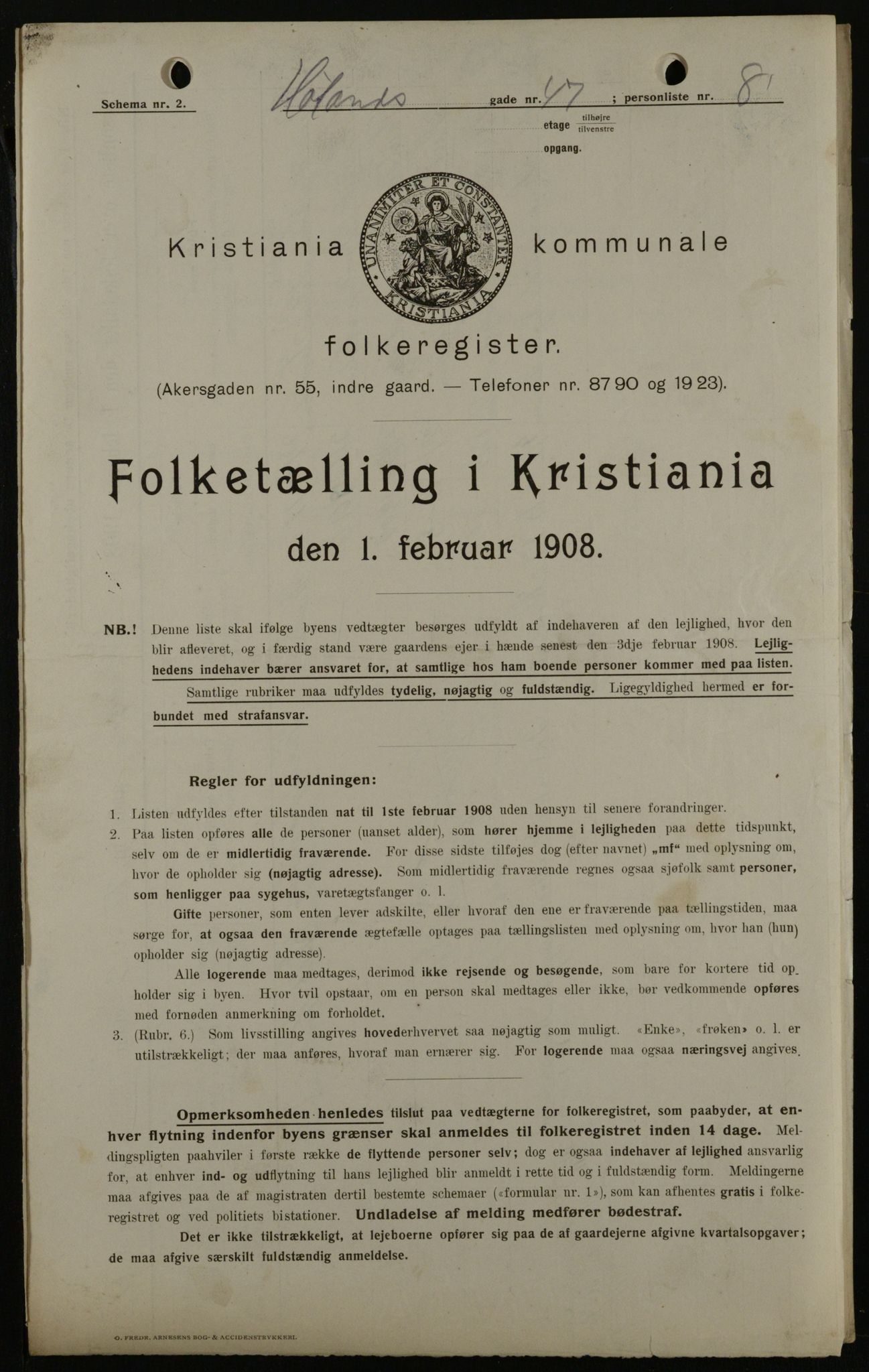 OBA, Kommunal folketelling 1.2.1908 for Kristiania kjøpstad, 1908, s. 38376