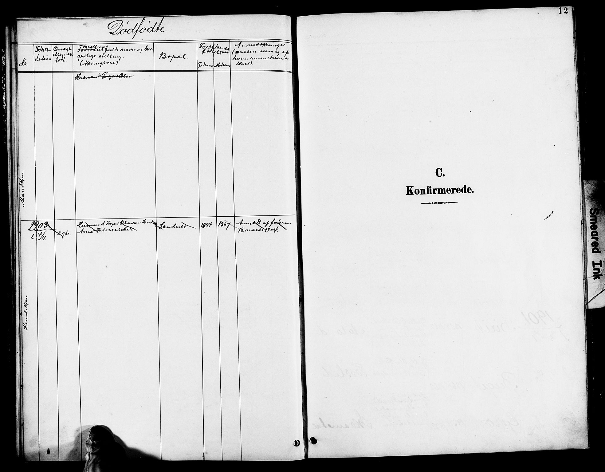Bygland sokneprestkontor, SAK/1111-0006/F/Fb/Fbc/L0002: Klokkerbok nr. B 2, 1895-1916, s. 12