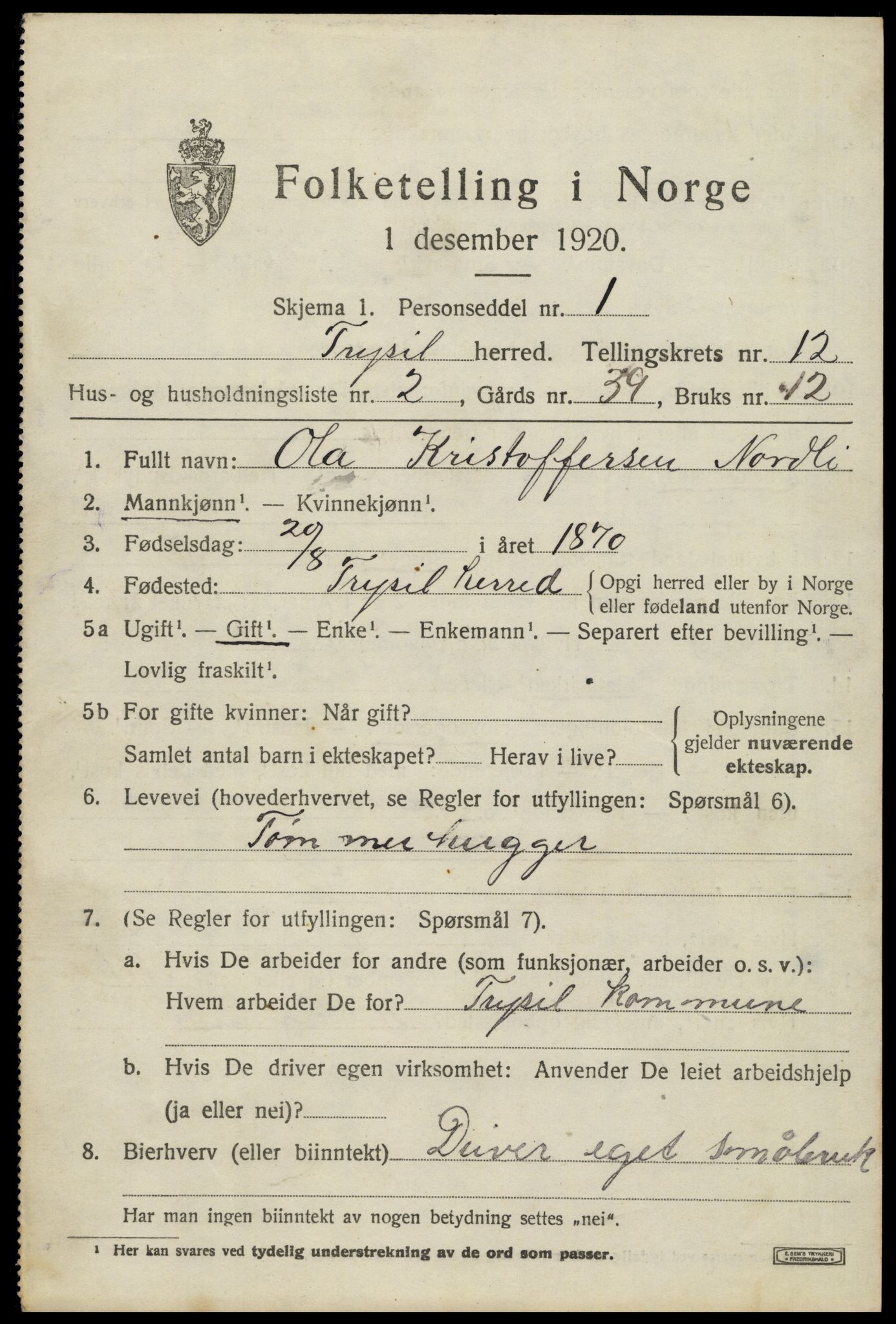 SAH, Folketelling 1920 for 0428 Trysil herred, 1920, s. 7125