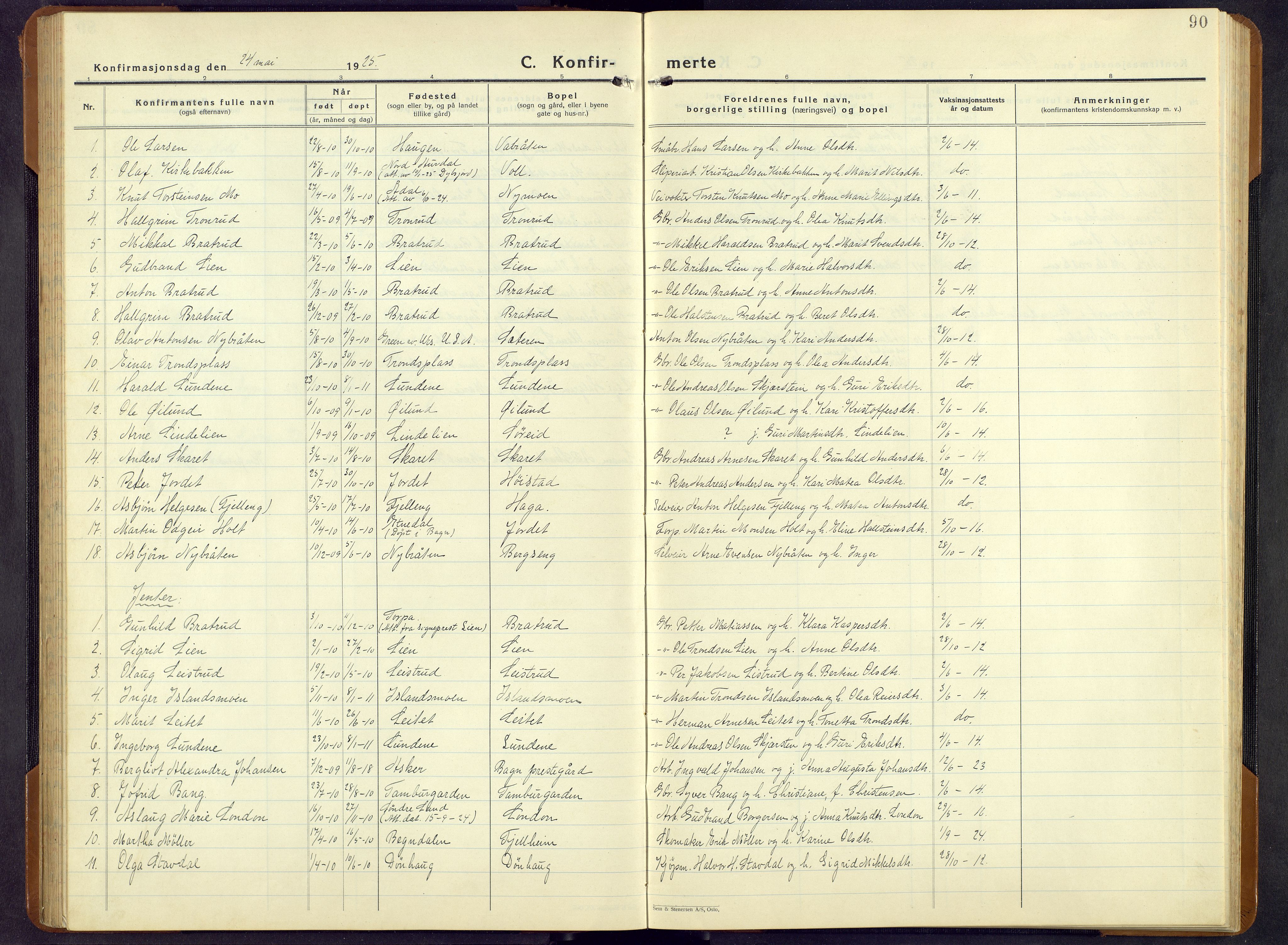 Sør-Aurdal prestekontor, SAH/PREST-128/H/Ha/Hab/L0011: Klokkerbok nr. 11, 1922-1950, s. 90