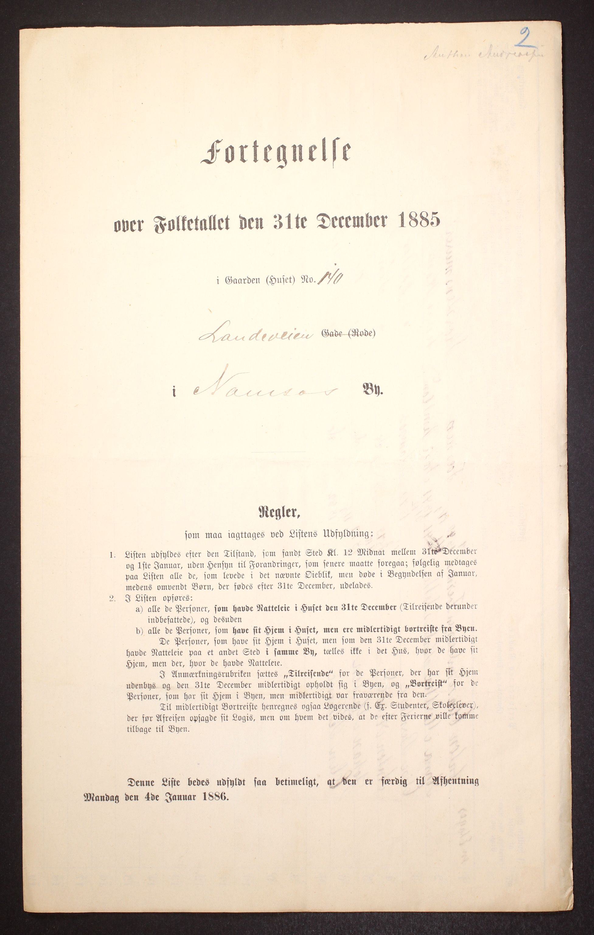 SAT, Folketelling 1885 for 1703 Namsos ladested, 1885