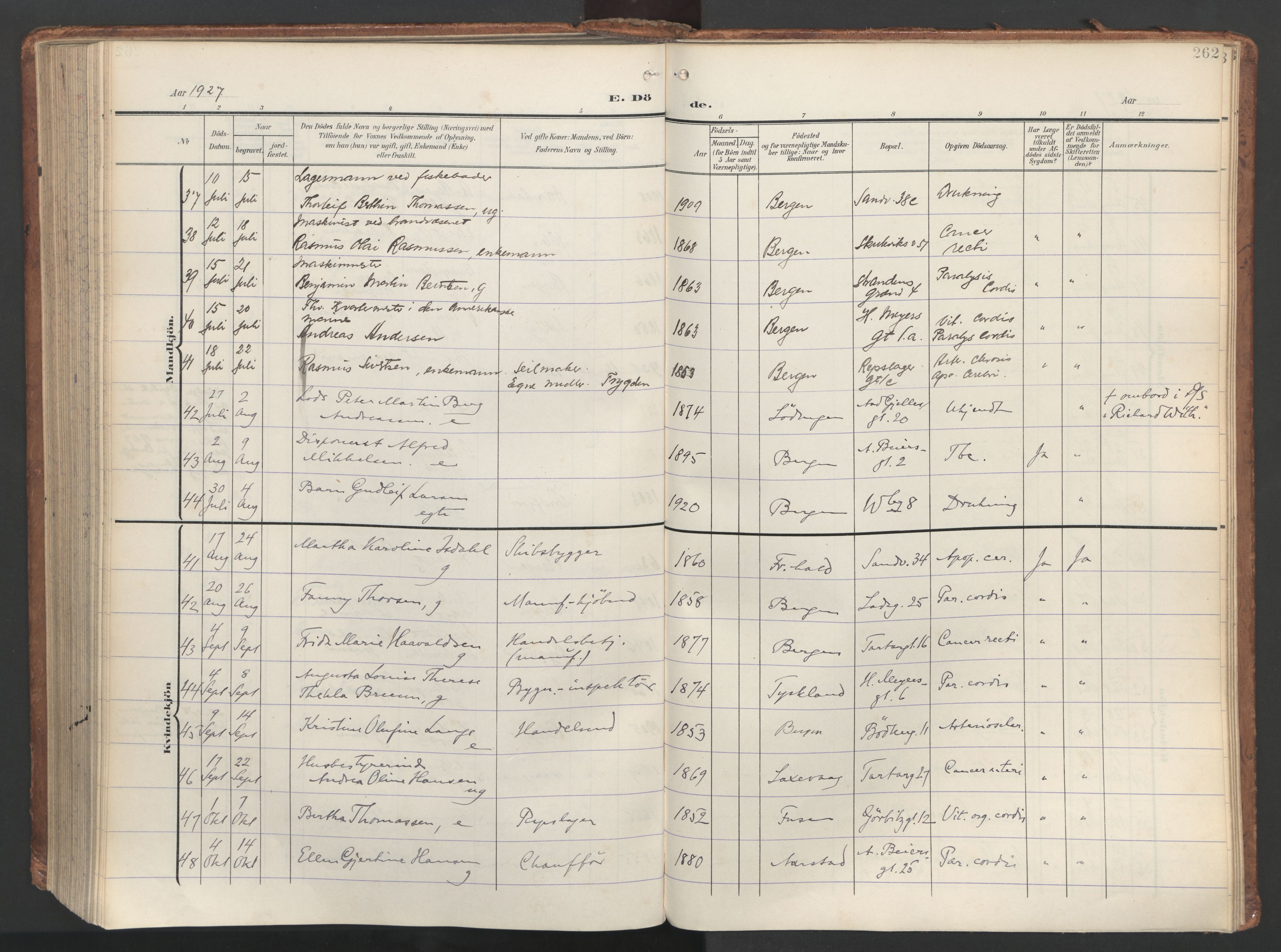 Sandviken Sokneprestembete, AV/SAB-A-77601/H/Ha/L0019: Ministerialbok nr. E 2, 1905-1933, s. 262