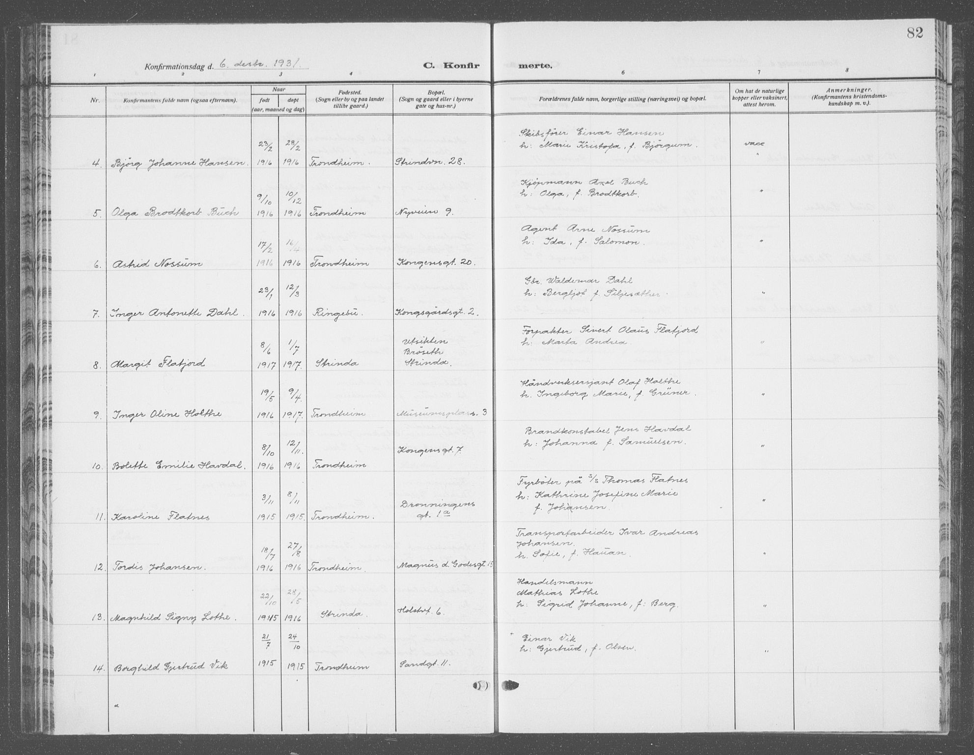 Ministerialprotokoller, klokkerbøker og fødselsregistre - Sør-Trøndelag, SAT/A-1456/601/L0099: Klokkerbok nr. 601C17, 1928-1941, s. 82