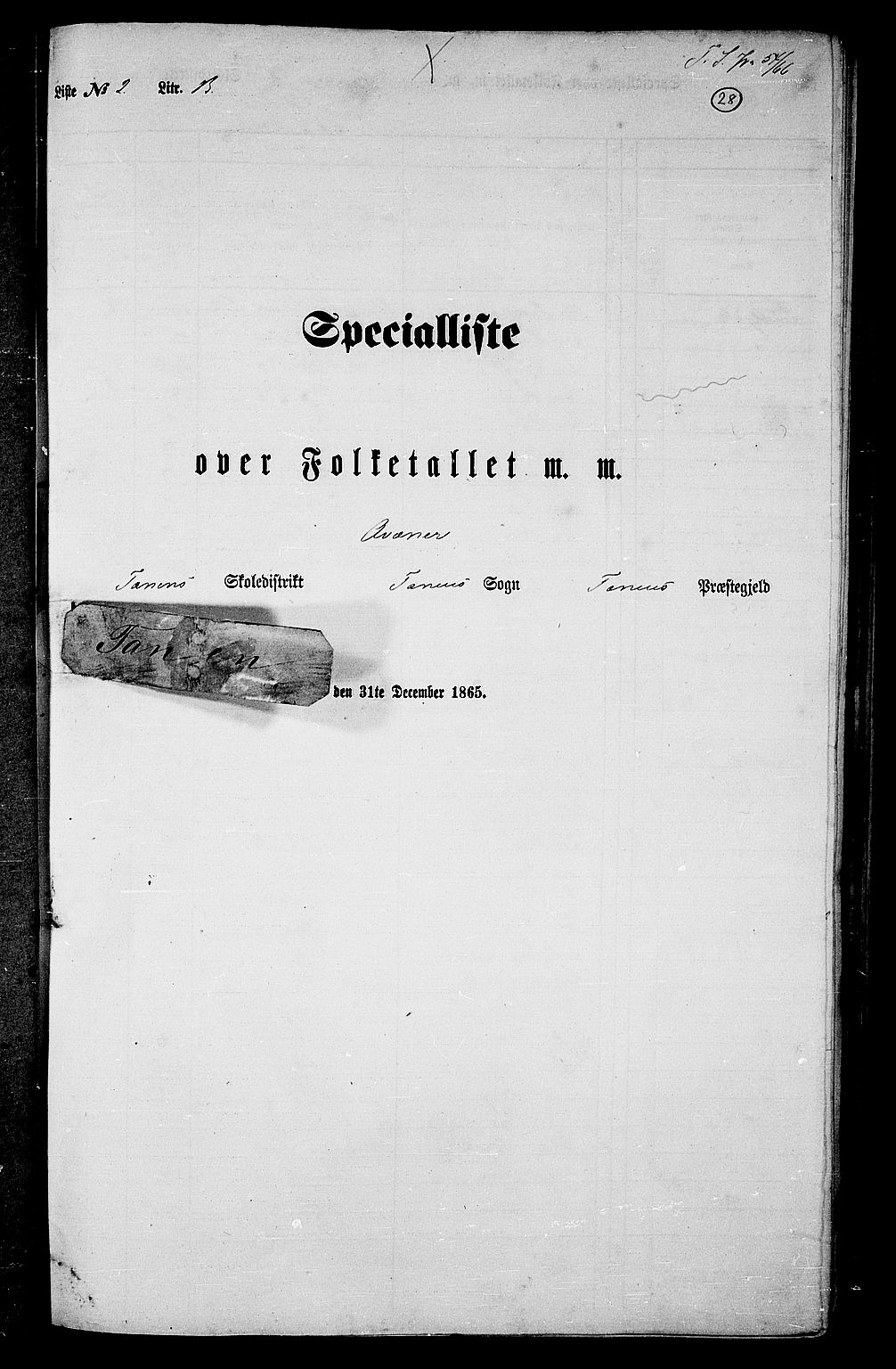RA, Folketelling 1865 for 2025P Tana prestegjeld, 1865, s. 22