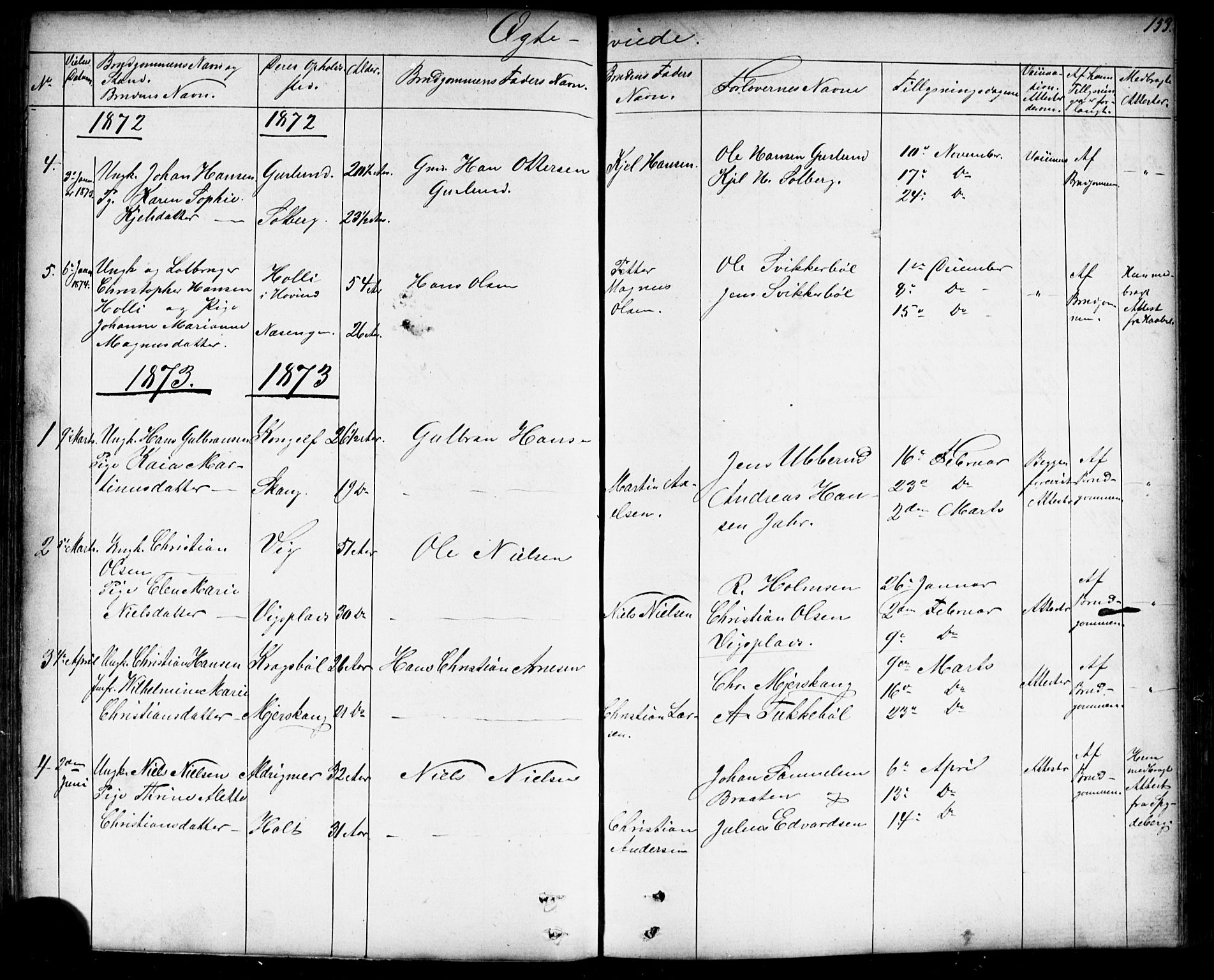 Enebakk prestekontor Kirkebøker, SAO/A-10171c/G/Gb/L0001: Klokkerbok nr. II 1, 1859-1890, s. 153
