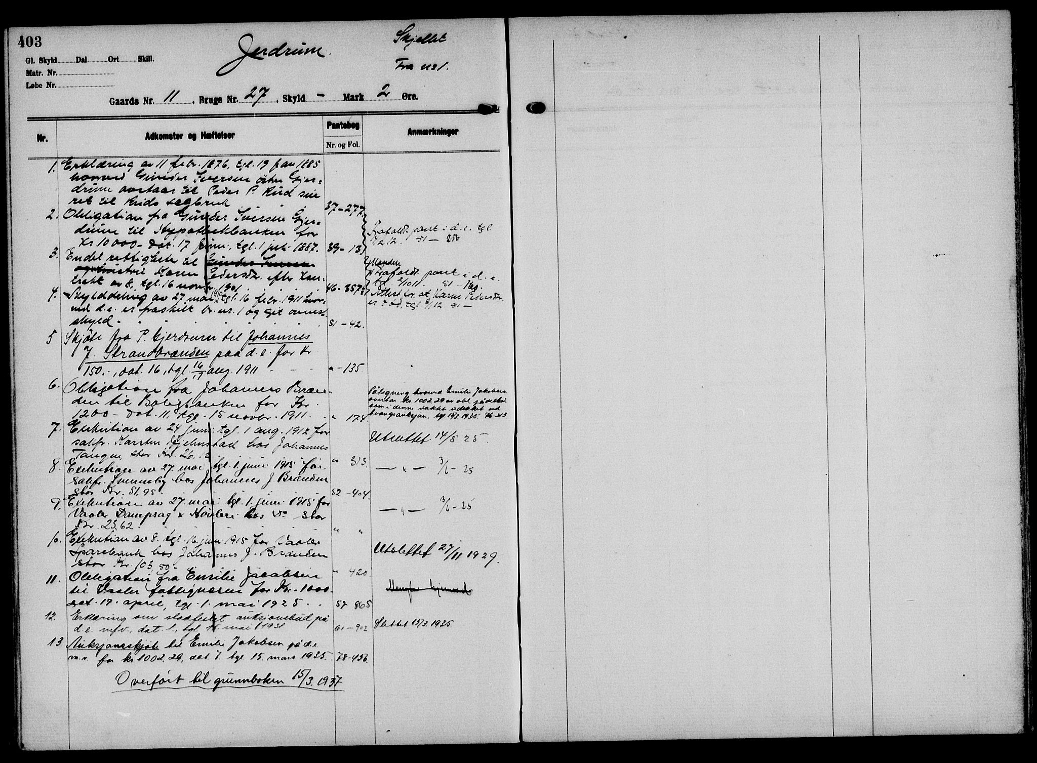 Solør tingrett, AV/SAH-TING-008/H/Ha/Hak/L0001: Panteregister nr. I, 1900-1935, s. 403