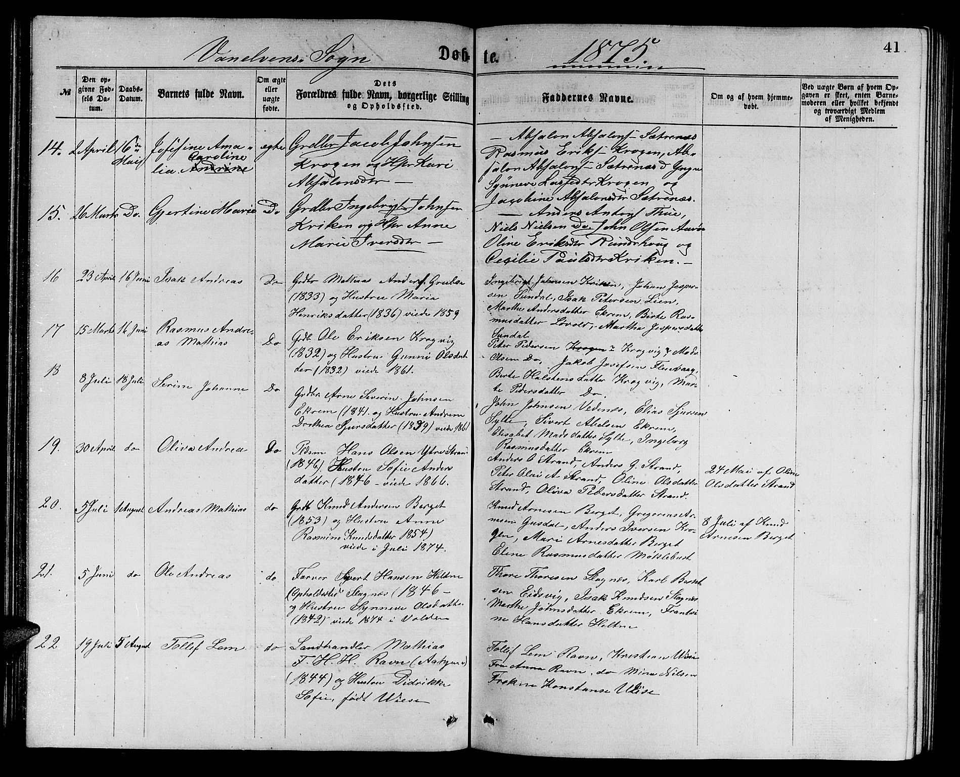 Ministerialprotokoller, klokkerbøker og fødselsregistre - Møre og Romsdal, AV/SAT-A-1454/501/L0016: Klokkerbok nr. 501C02, 1868-1884, s. 41