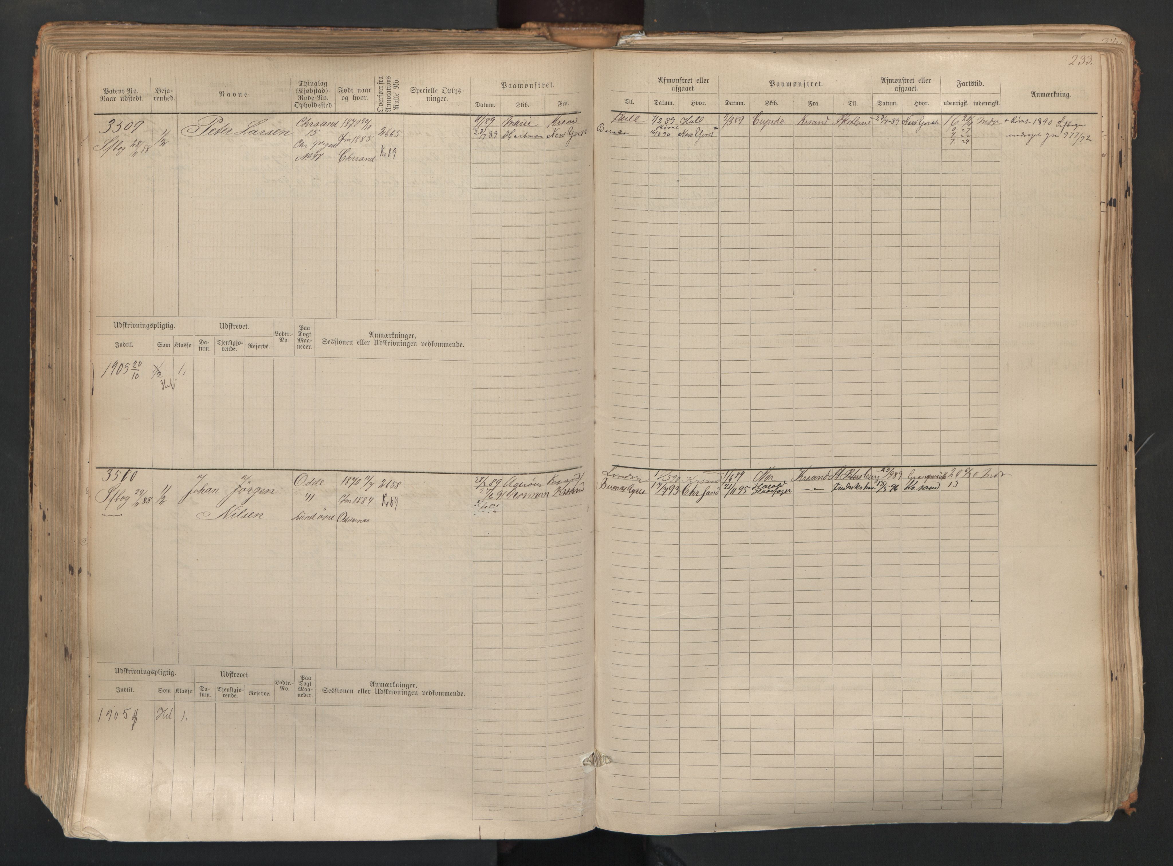 Kristiansand mønstringskrets, SAK/2031-0015/F/Fb/L0007: Hovedrulle nr 3049-3810, I-14, 1883-1940, s. 235