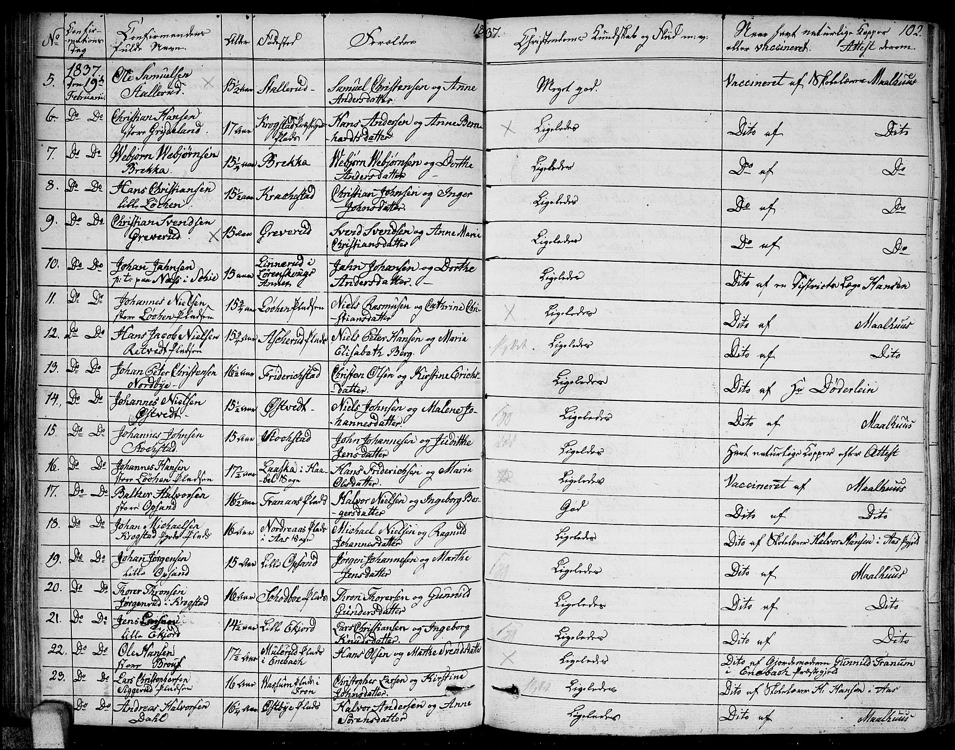 Kråkstad prestekontor Kirkebøker, AV/SAO-A-10125a/F/Fa/L0004: Ministerialbok nr. I 4, 1825-1837, s. 102