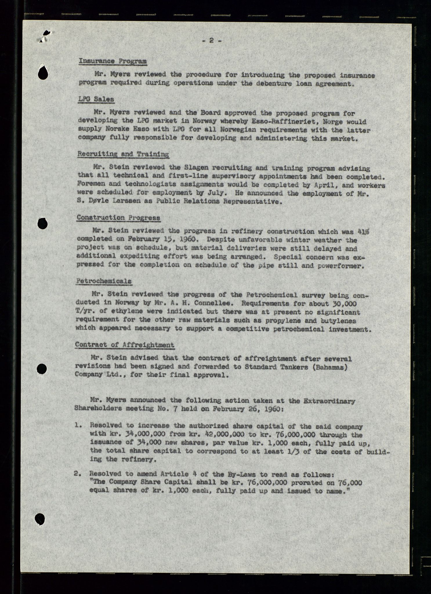 PA 1537 - A/S Essoraffineriet Norge, AV/SAST-A-101957/A/Aa/L0002/0001: Styremøter / Shareholder meetings, Board meeting minutes, 1957-1961, s. 100