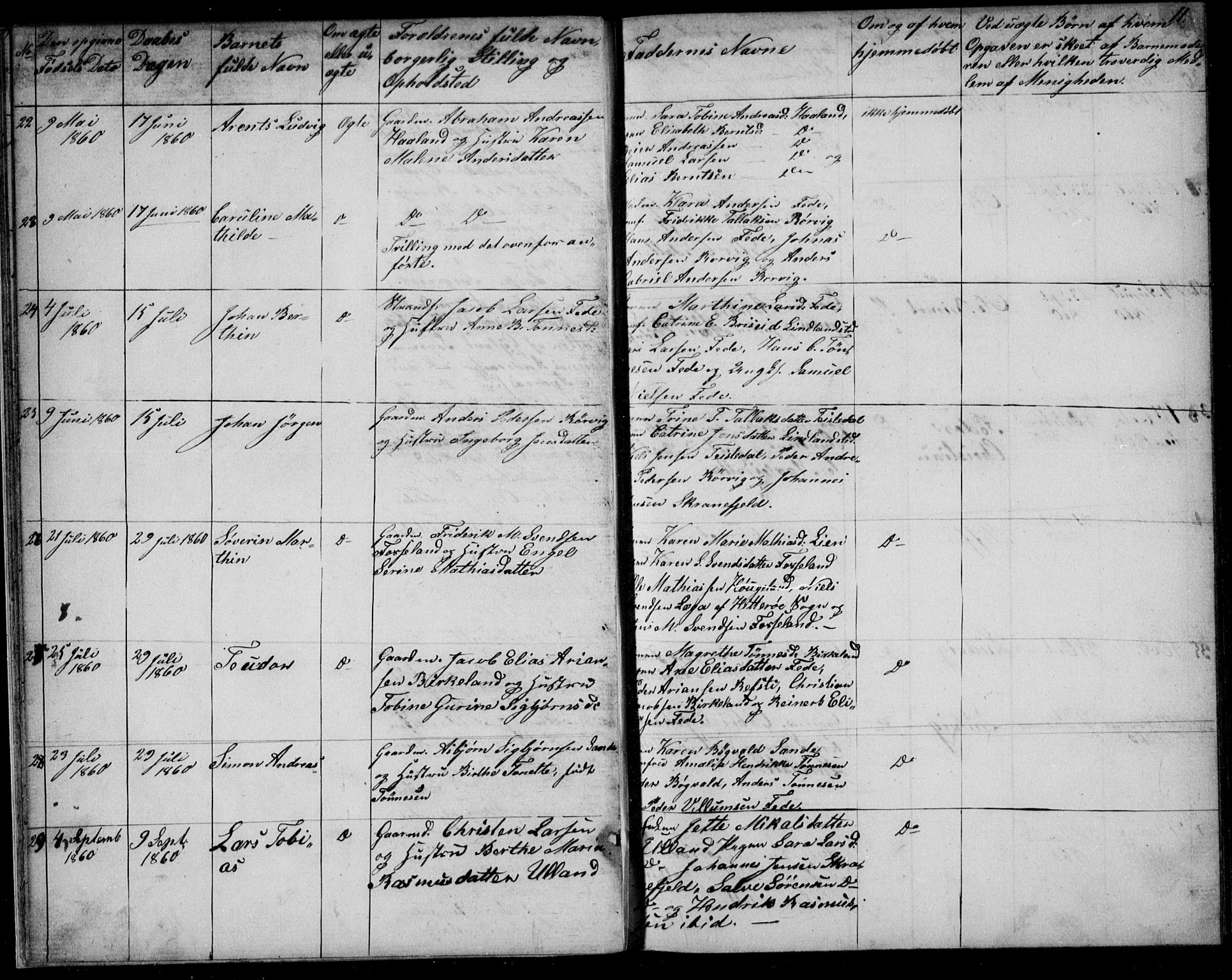 Kvinesdal sokneprestkontor, AV/SAK-1111-0026/F/Fb/Fba/L0003: Klokkerbok nr. B 3, 1858-1893, s. 11