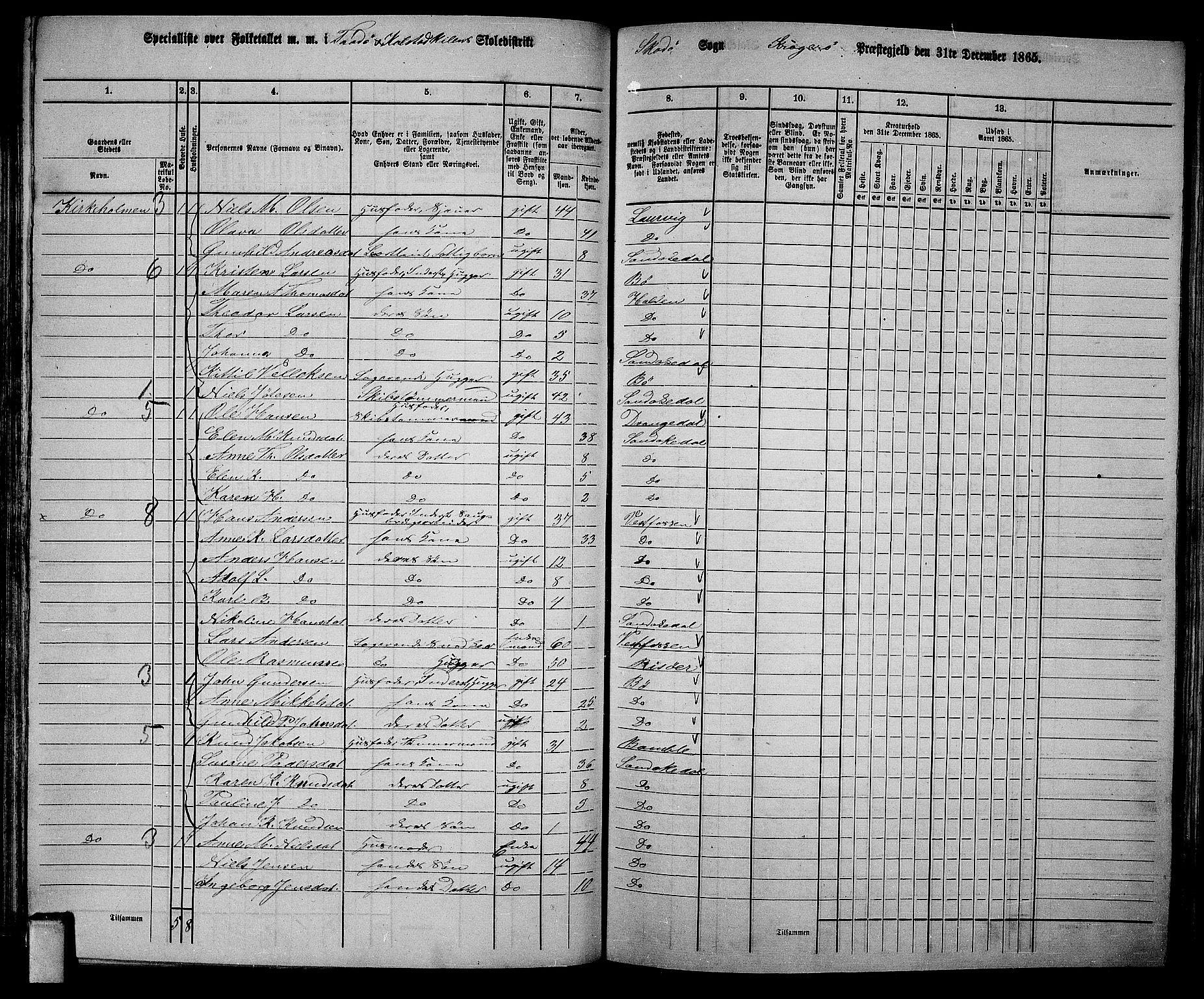 RA, Folketelling 1865 for 0816L Kragerø prestegjeld, Sannidal sokn og Skåtøy sokn, 1865, s. 119