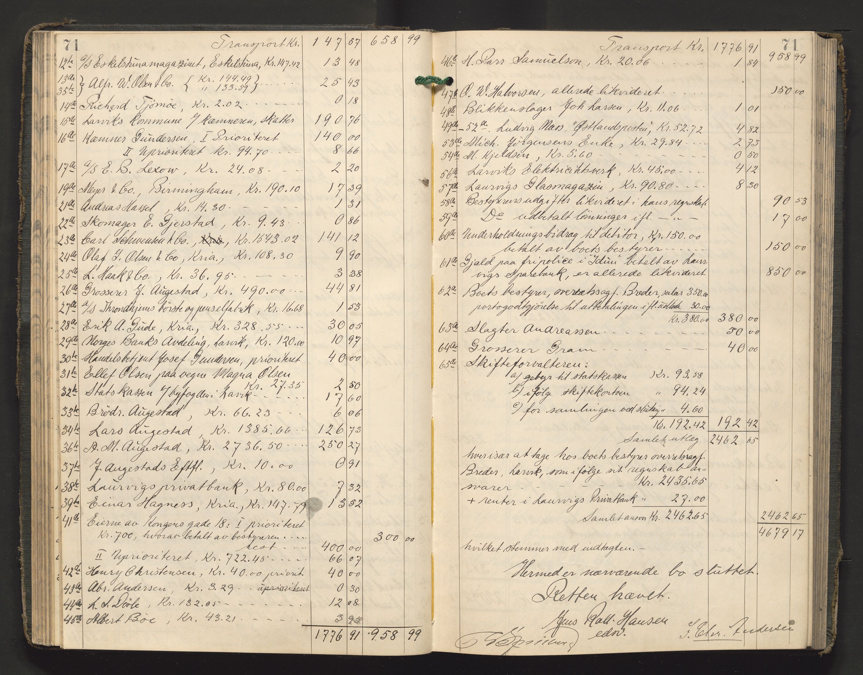 Larvik byfogd, AV/SAKO-A-218/H/Hb/Hbd/L0005: Skifteutlodningsprotokoll, 1906-1915, s. 71