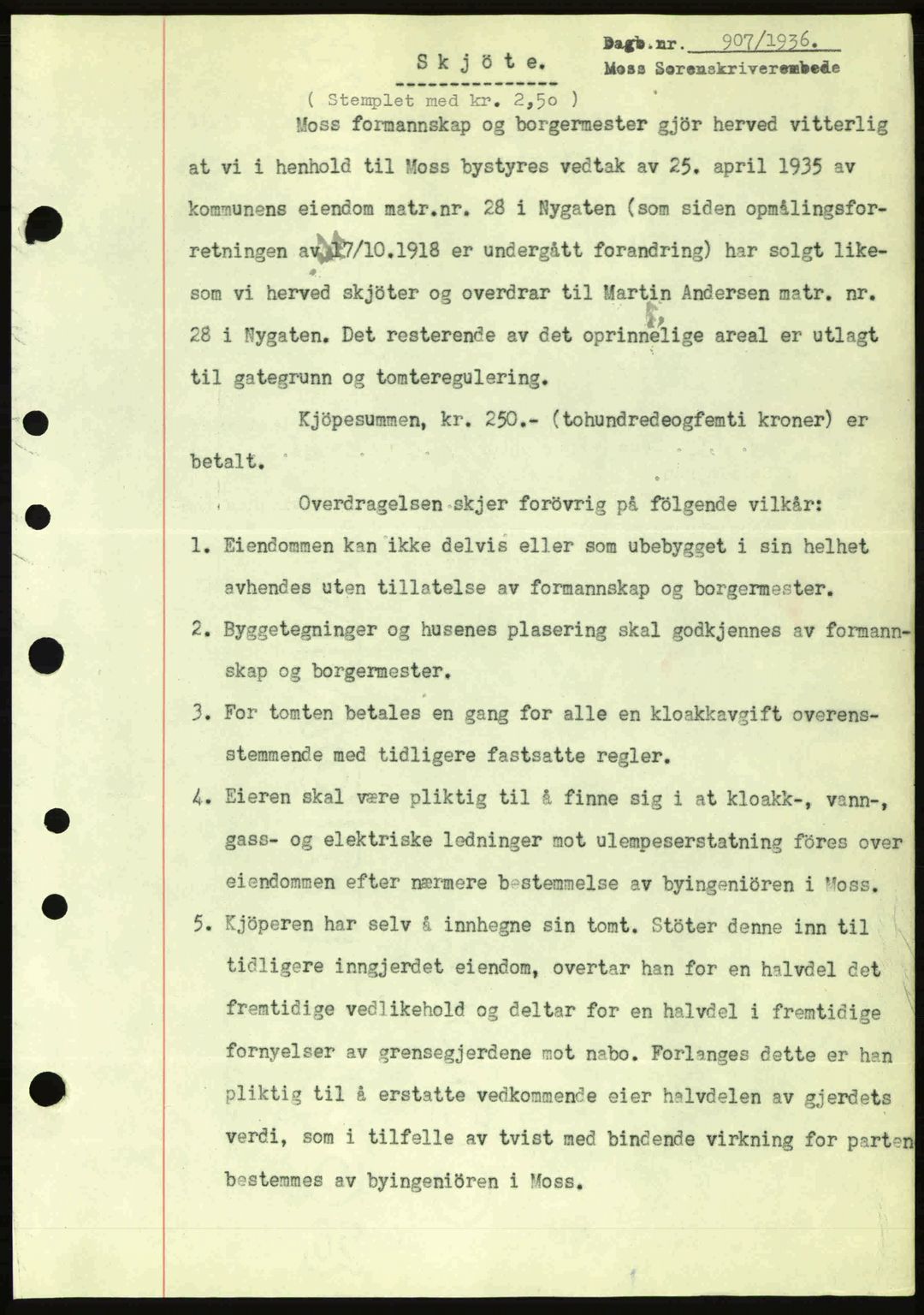 Moss sorenskriveri, SAO/A-10168: Pantebok nr. A1, 1936-1936, Dagboknr: 907/1936