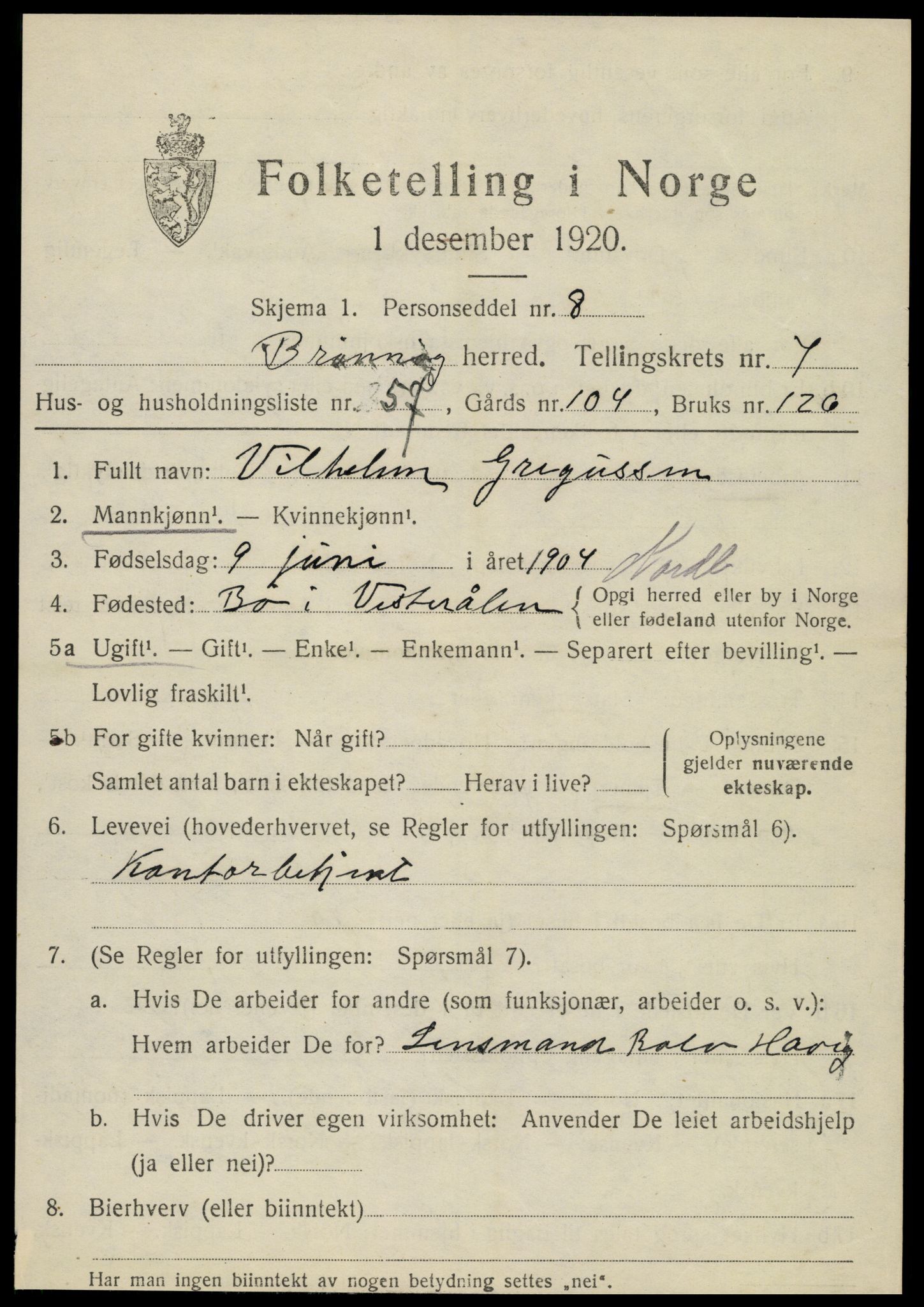 SAT, Folketelling 1920 for 1814 Brønnøy herred, 1920, s. 5872