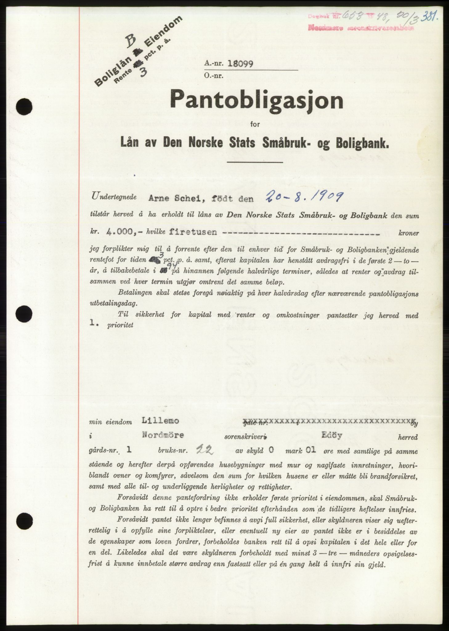 Nordmøre sorenskriveri, SAT/A-4132/1/2/2Ca: Pantebok nr. B98, 1948-1948, Dagboknr: 653/1948