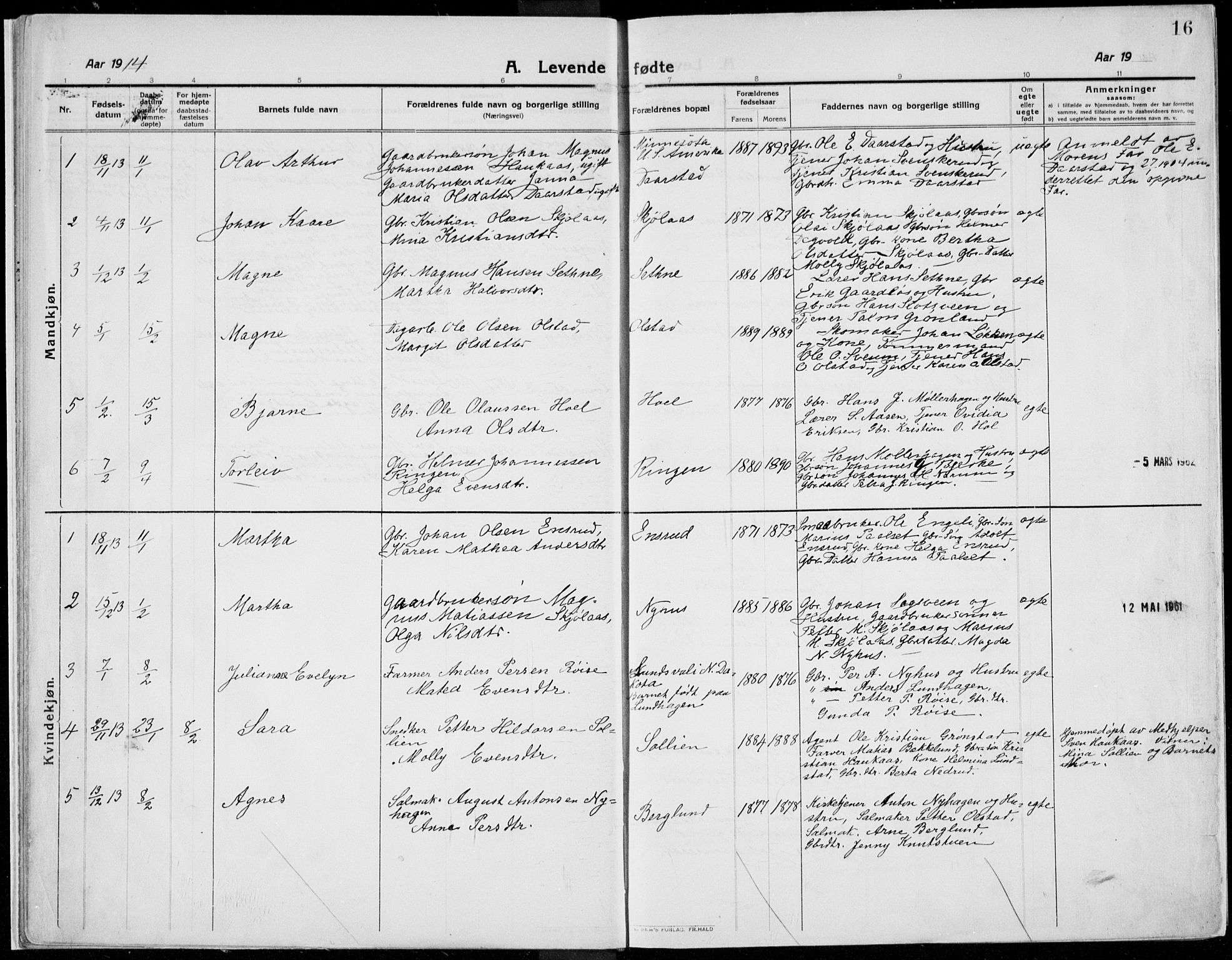 Kolbu prestekontor, AV/SAH-PREST-110/H/Ha/Haa/L0002: Ministerialbok nr. 2, 1912-1926, s. 16