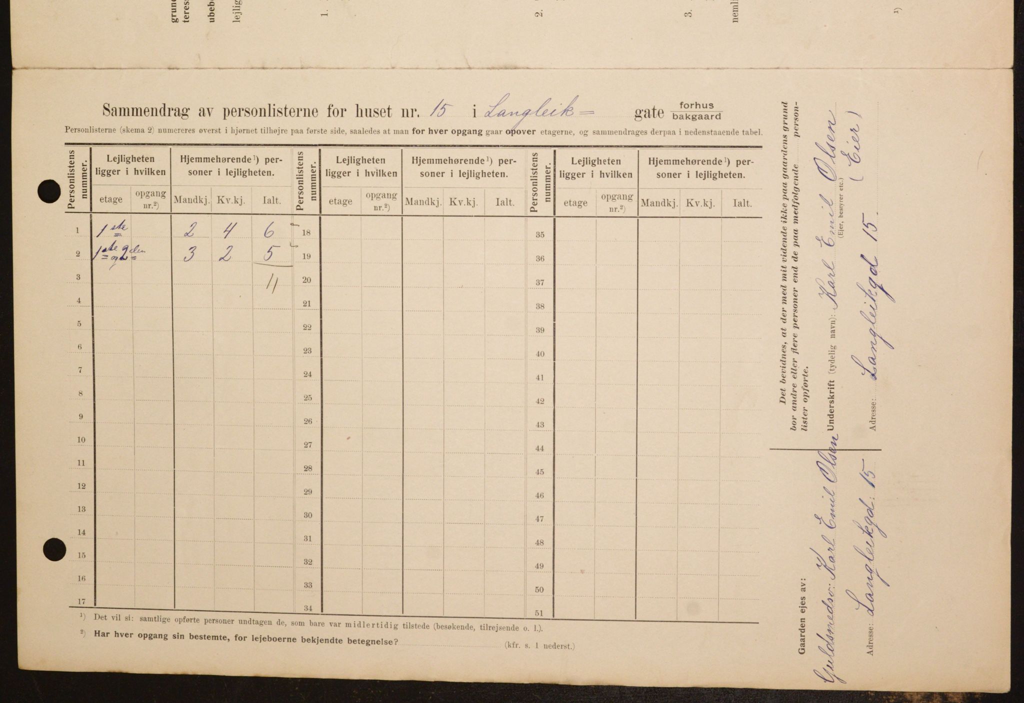 OBA, Kommunal folketelling 1.2.1909 for Kristiania kjøpstad, 1909, s. 52075