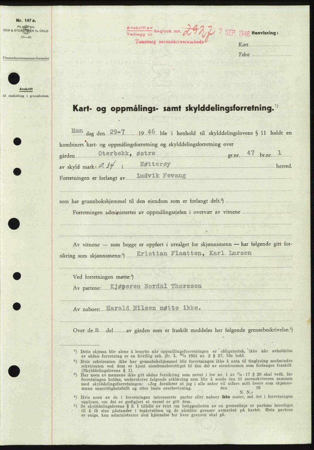 Tønsberg sorenskriveri, SAKO/A-130/G/Ga/Gaa/L0019: Pantebok nr. A19, 1946-1946, Dagboknr: 2927/1946