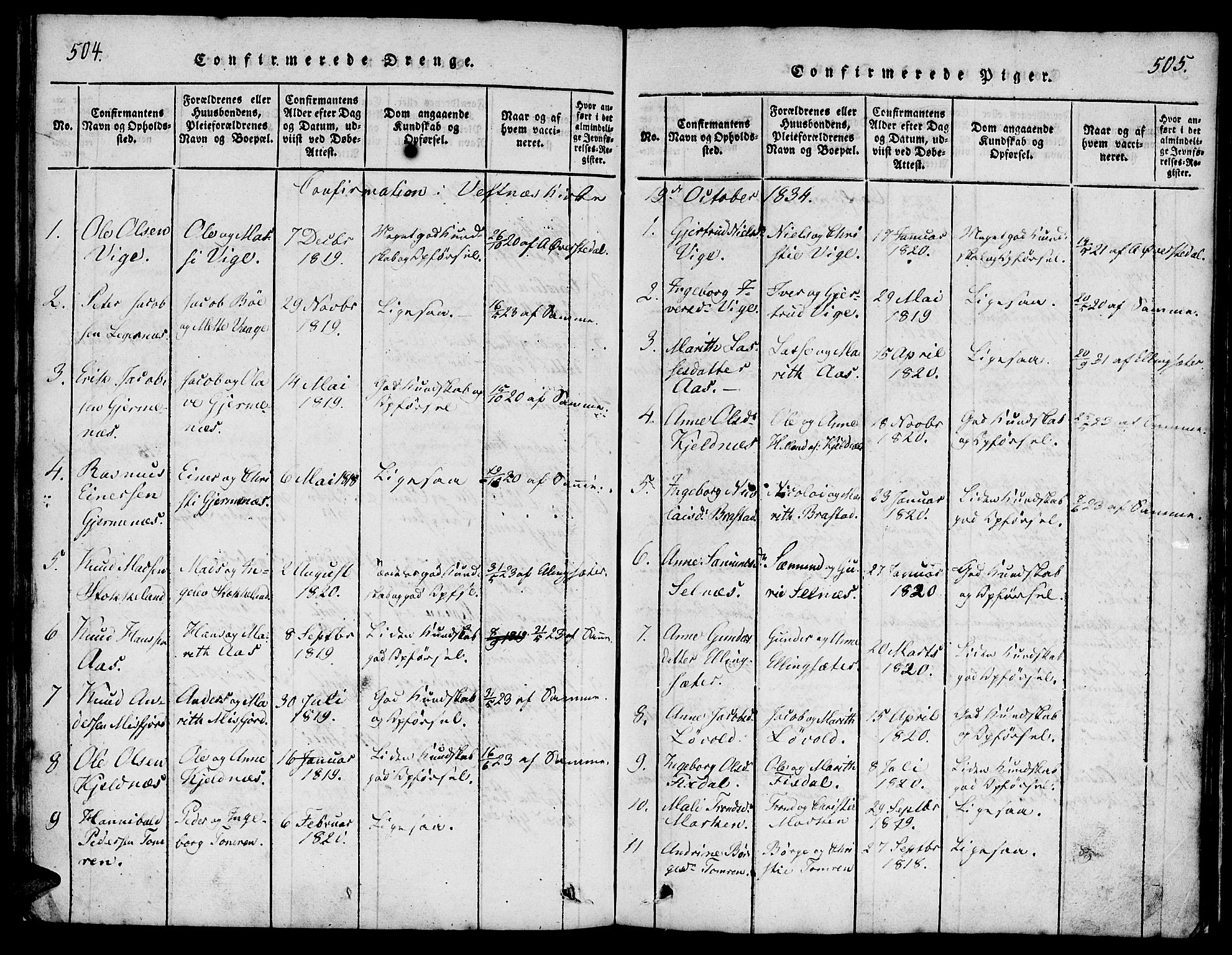 Ministerialprotokoller, klokkerbøker og fødselsregistre - Møre og Romsdal, AV/SAT-A-1454/539/L0528: Ministerialbok nr. 539A01, 1818-1847, s. 504-505