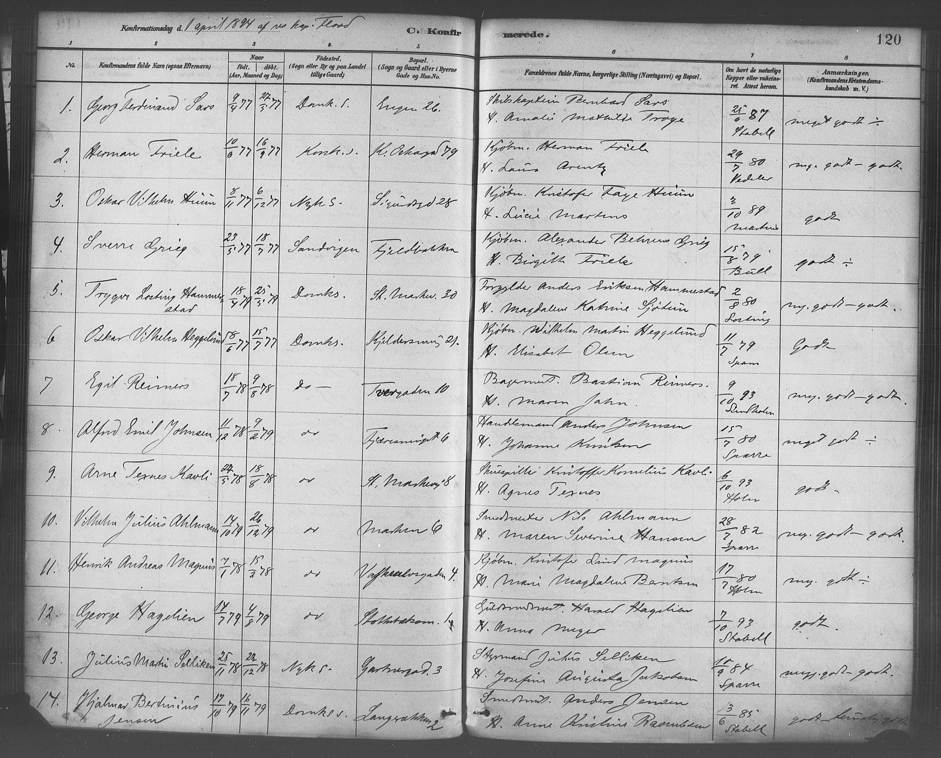 Domkirken sokneprestembete, AV/SAB-A-74801/H/Haa/L0030: Ministerialbok nr. C 5, 1880-1898, s. 120