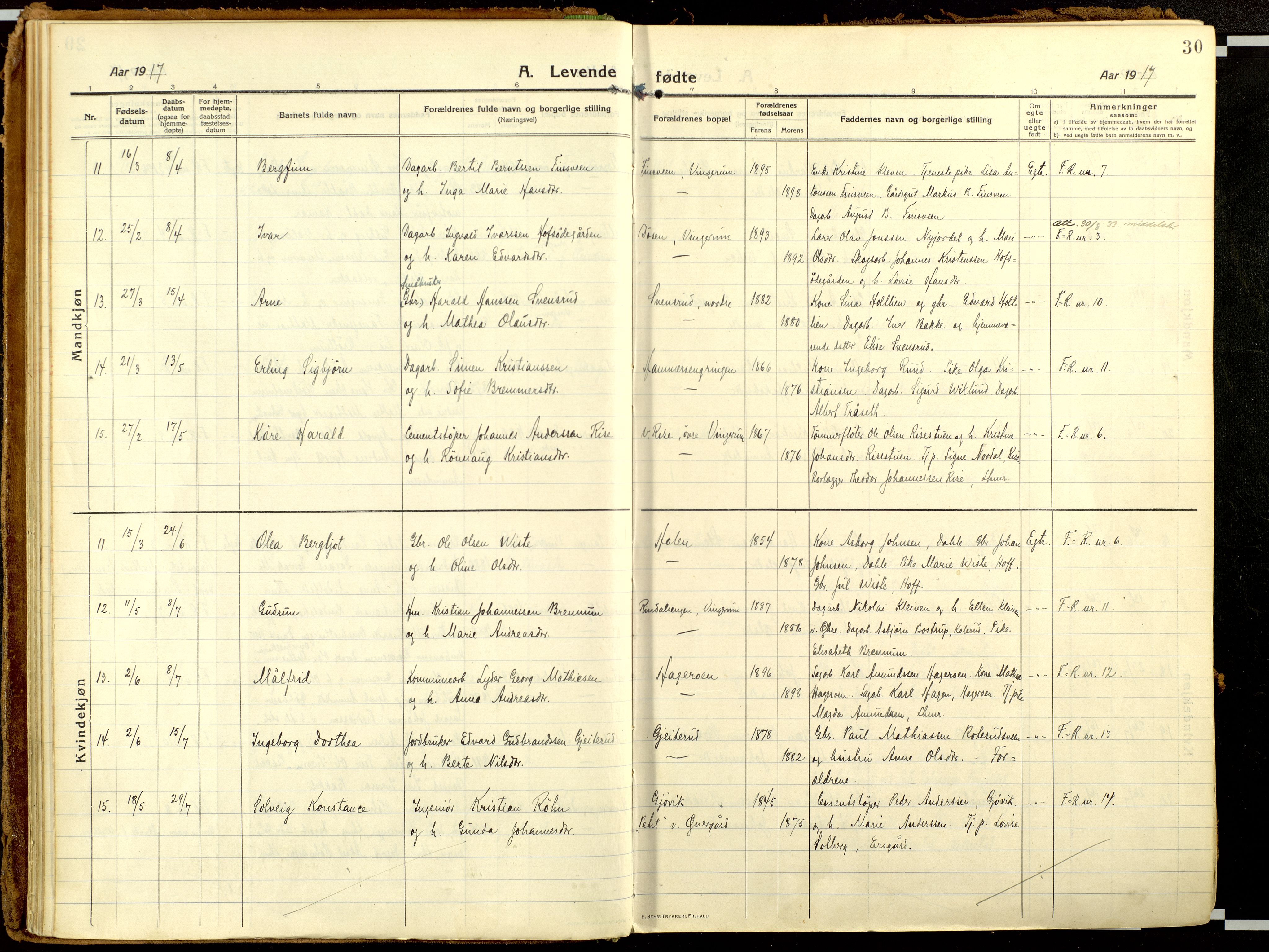Fåberg prestekontor, AV/SAH-PREST-086/H/Ha/Haa/L0013: Ministerialbok nr. 13, 1913-1928, s. 30