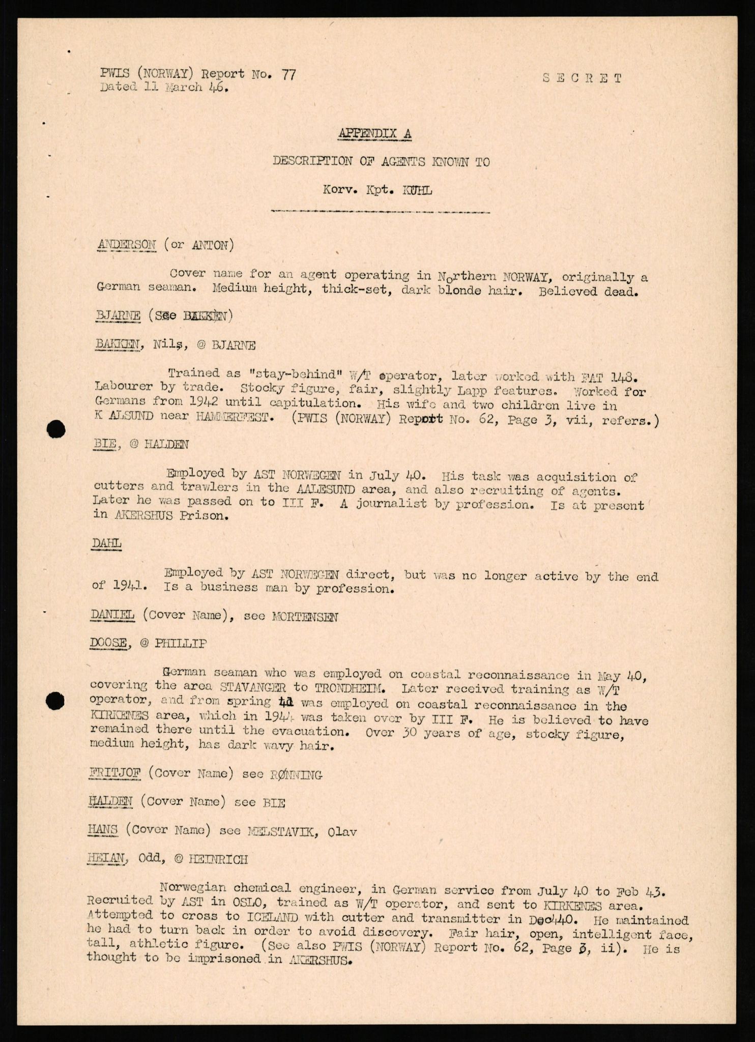 Forsvaret, Forsvarets overkommando II, AV/RA-RAFA-3915/D/Db/L0019: CI Questionaires. Tyske okkupasjonsstyrker i Norge. Tyskere., 1945-1946, s. 21