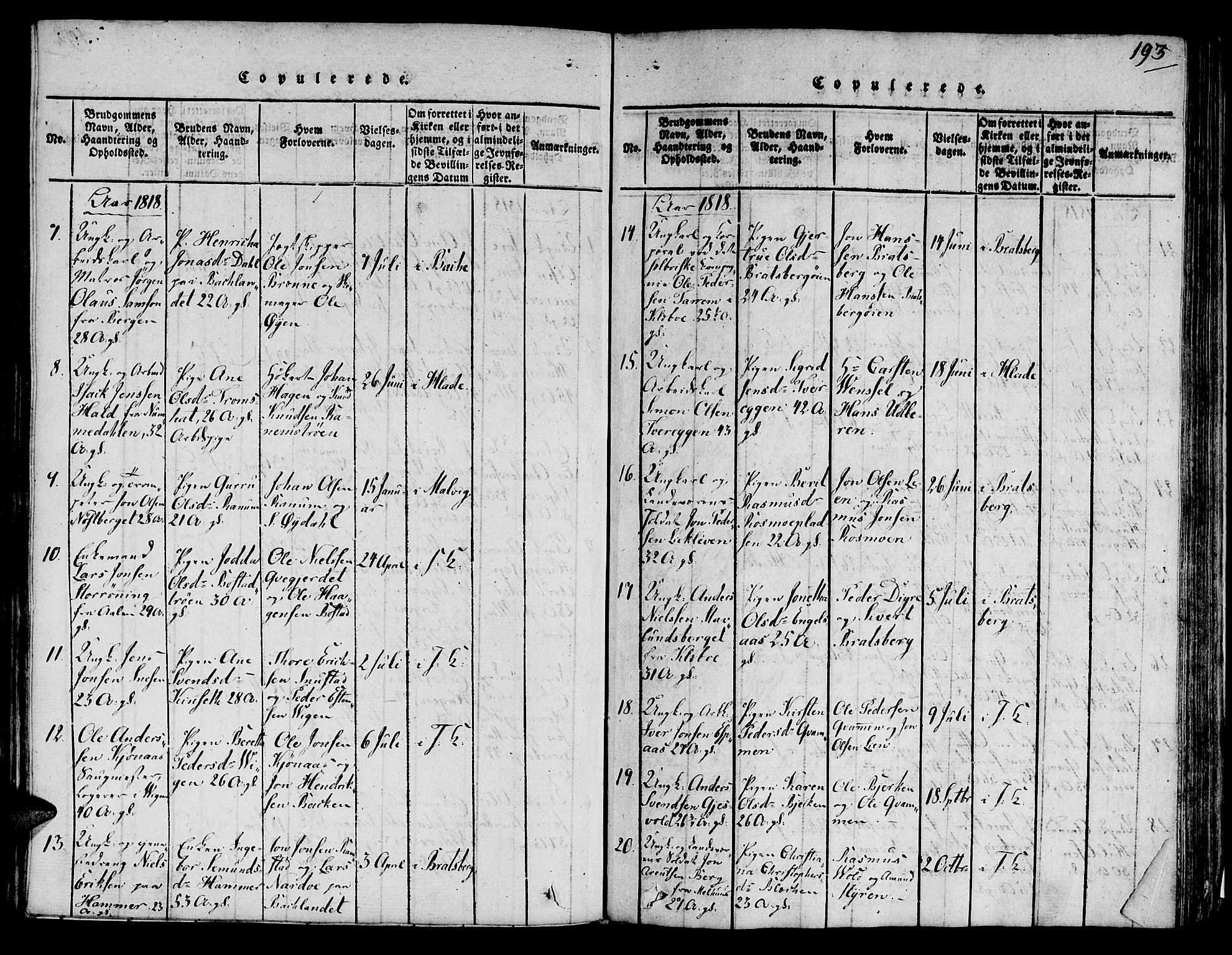 Ministerialprotokoller, klokkerbøker og fødselsregistre - Sør-Trøndelag, SAT/A-1456/606/L0283: Ministerialbok nr. 606A03 /1, 1818-1823, s. 193