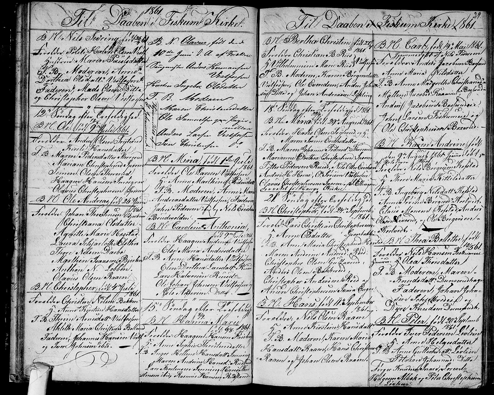 Fiskum kirkebøker, AV/SAKO-A-15/G/Ga/L0003: Klokkerbok nr. 3, 1851-1878, s. 39