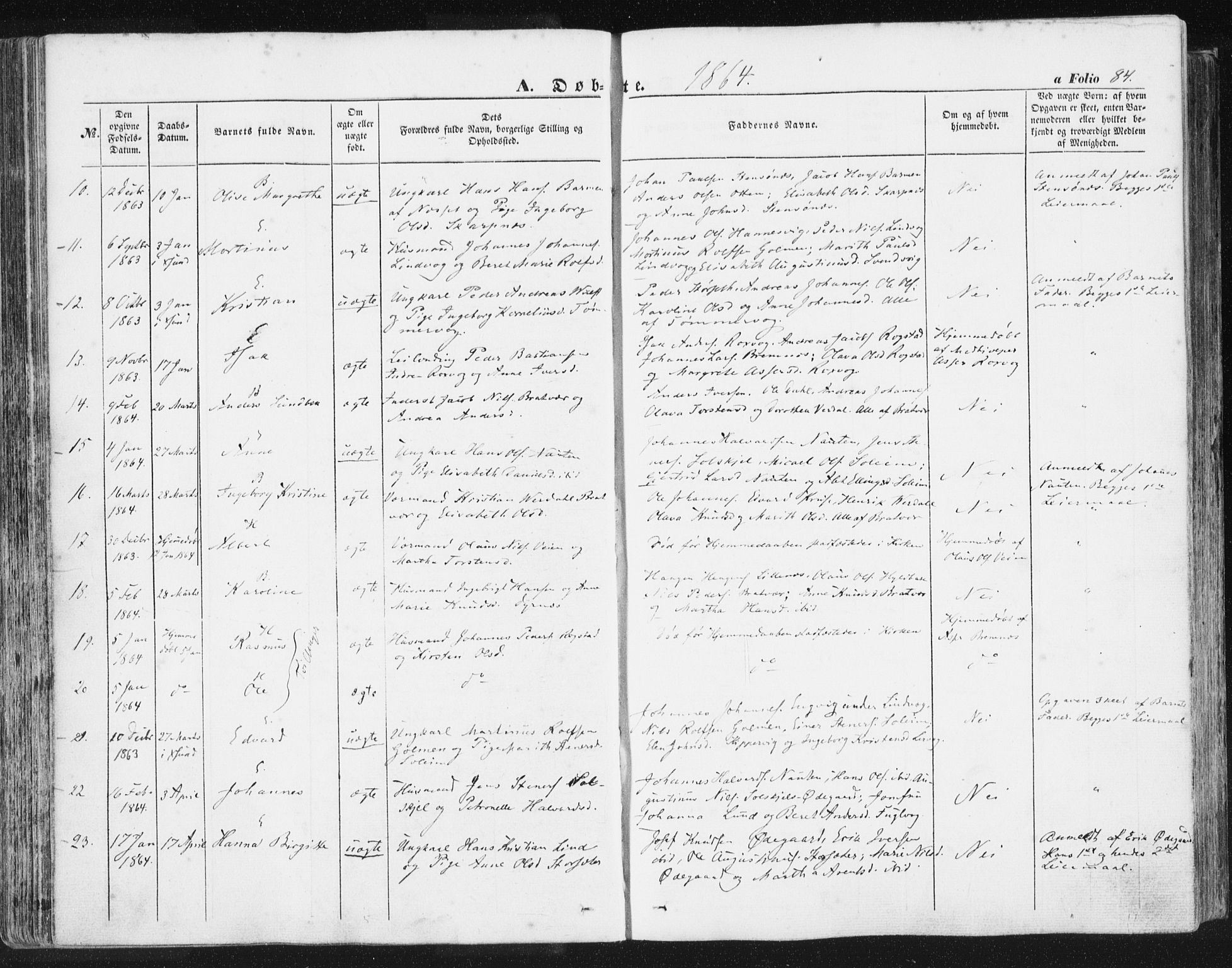 Ministerialprotokoller, klokkerbøker og fødselsregistre - Møre og Romsdal, SAT/A-1454/581/L0937: Ministerialbok nr. 581A05, 1853-1872, s. 84