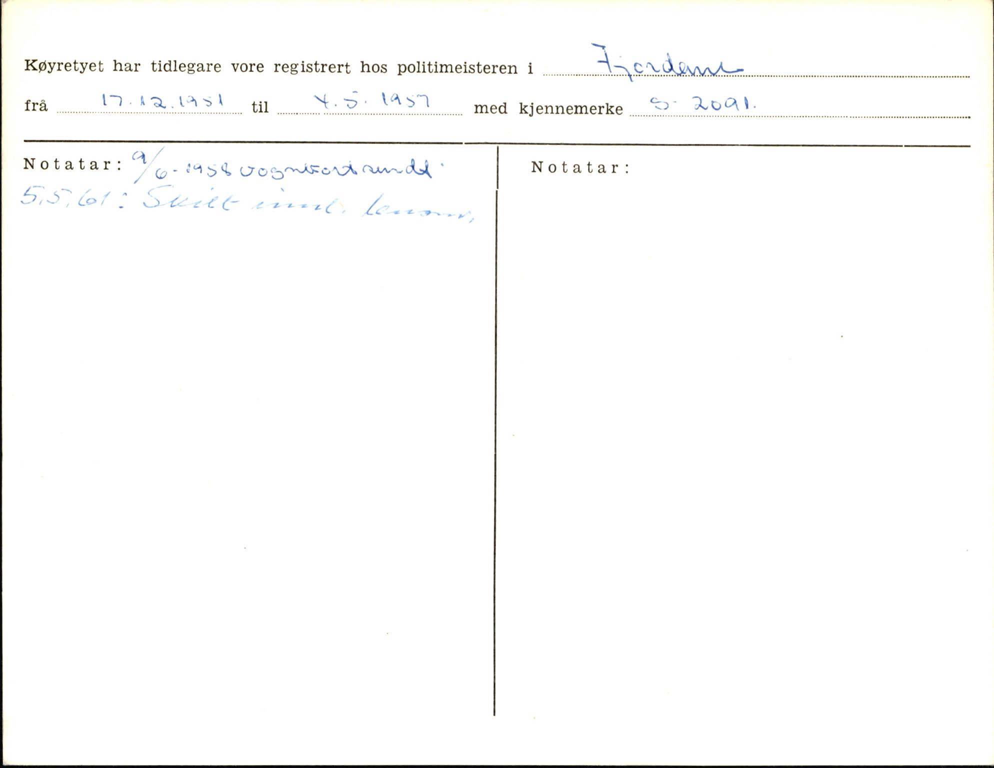 Statens vegvesen, Sogn og Fjordane vegkontor, AV/SAB-A-5301/4/F/L0006: Registerkort utmeldte Fjordane S8300-9500, 1930-1961, s. 45