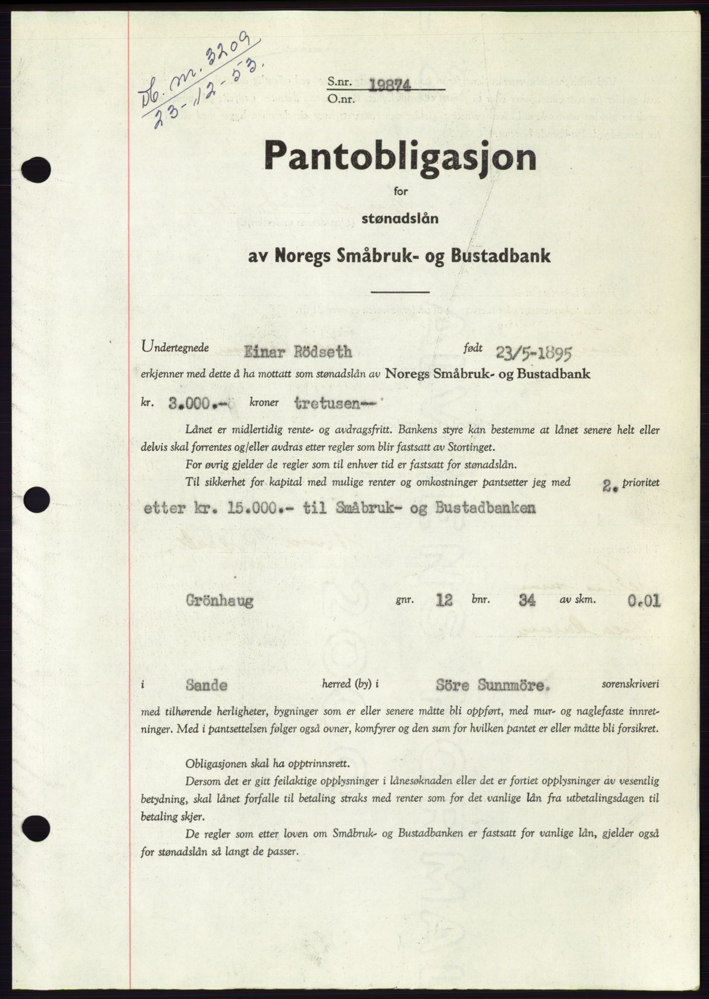 Søre Sunnmøre sorenskriveri, SAT/A-4122/1/2/2C/L0124: Pantebok nr. 12B, 1953-1954, Dagboknr: 3209/1953