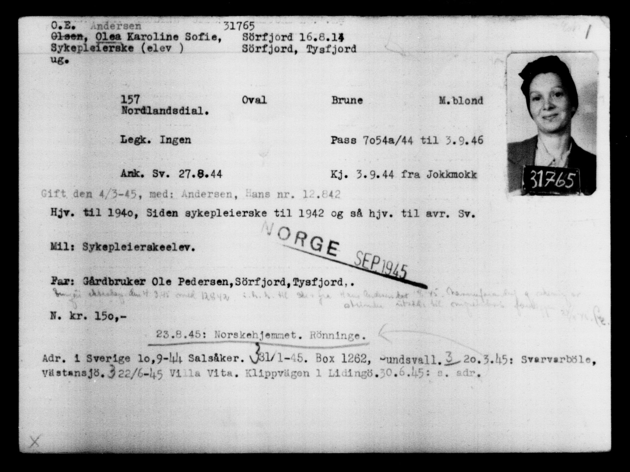 Den Kgl. Norske Legasjons Flyktningskontor, AV/RA-S-6753/V/Va/L0013: Kjesäterkartoteket.  Flyktningenr. 31500-34731, 1940-1945, s. 293