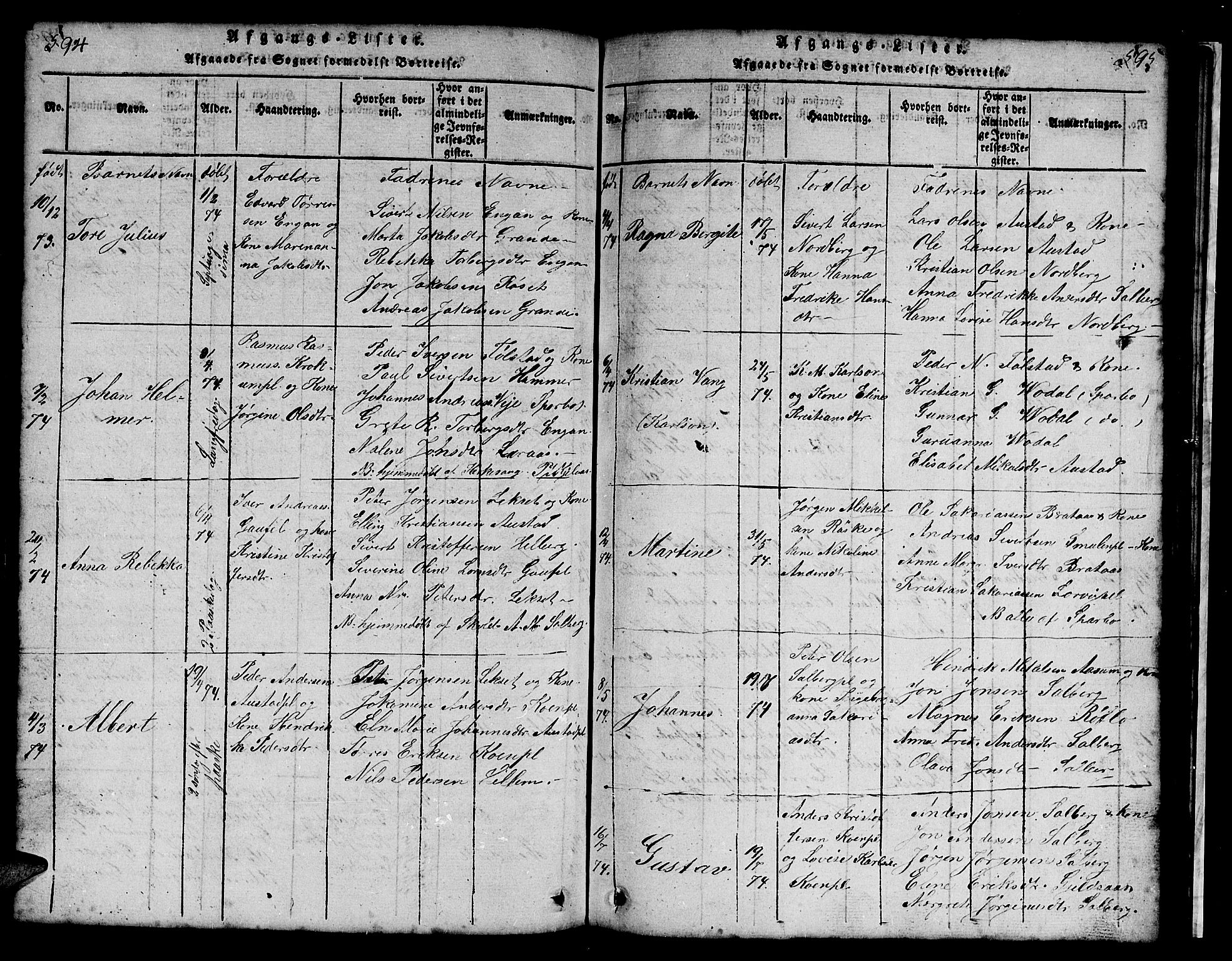 Ministerialprotokoller, klokkerbøker og fødselsregistre - Nord-Trøndelag, SAT/A-1458/731/L0310: Klokkerbok nr. 731C01, 1816-1874, s. 594-595