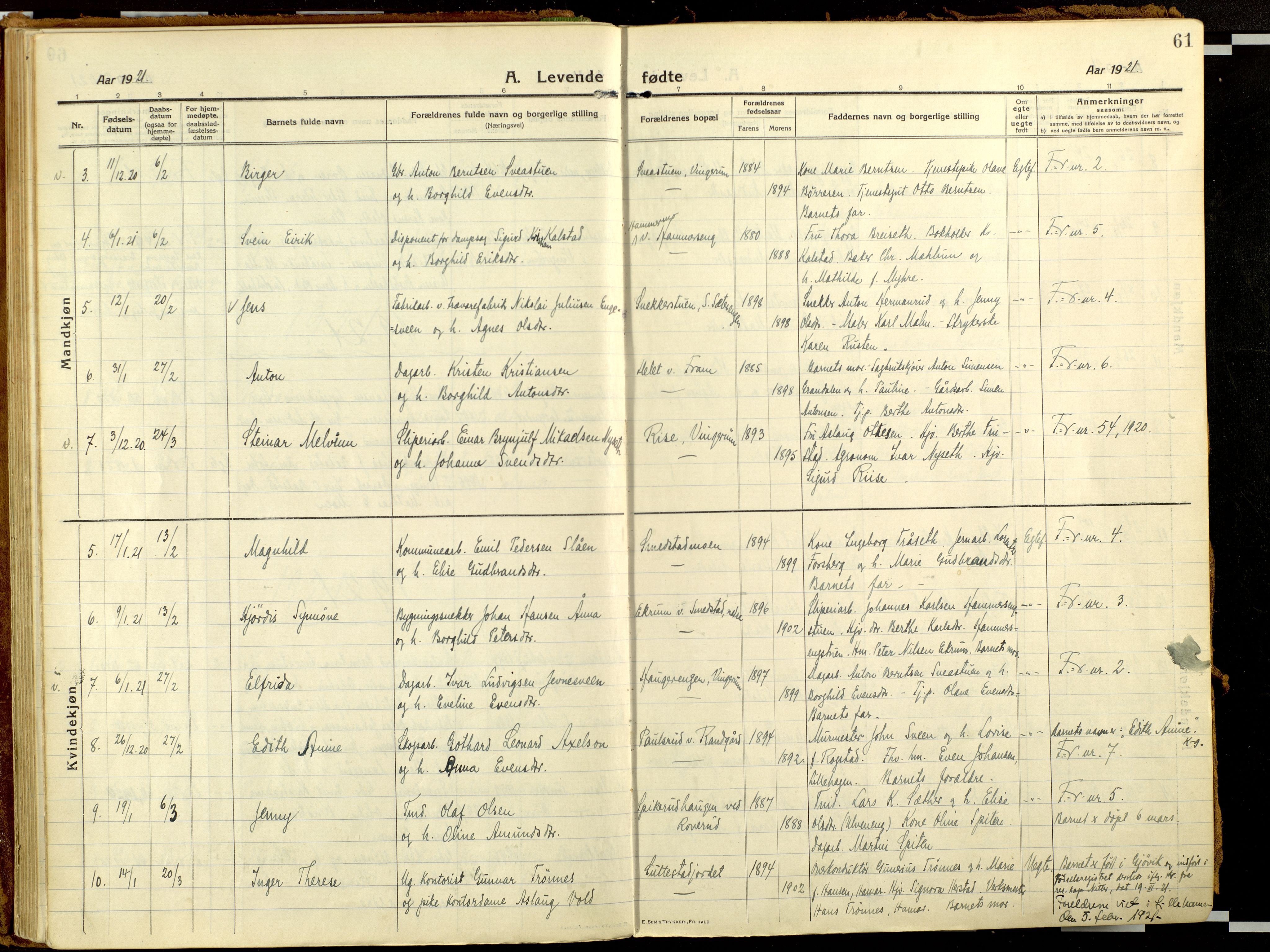Fåberg prestekontor, AV/SAH-PREST-086/H/Ha/Haa/L0013: Ministerialbok nr. 13, 1913-1928, s. 61