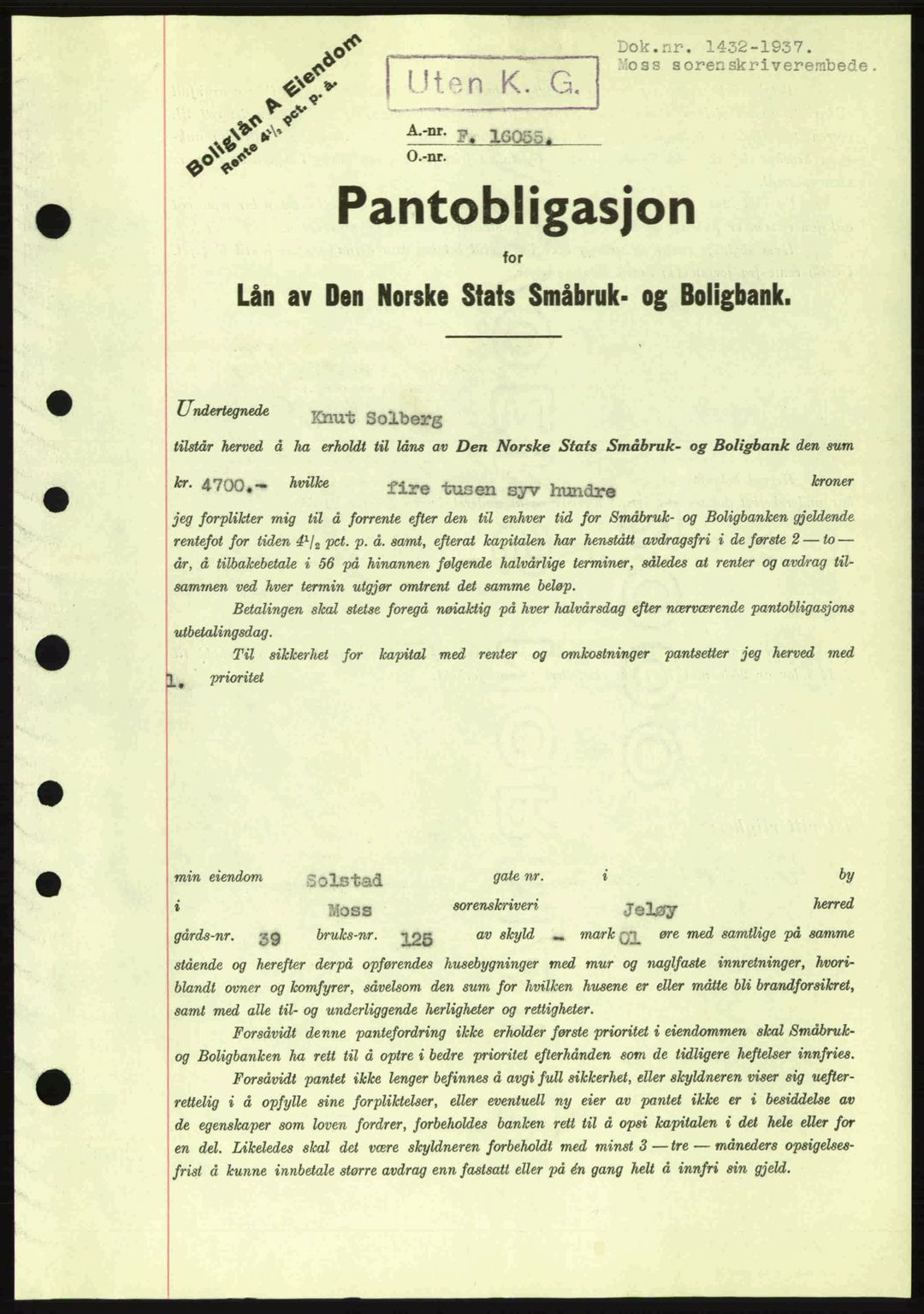 Moss sorenskriveri, SAO/A-10168: Pantebok nr. B4, 1937-1938, Dagboknr: 1432/1937