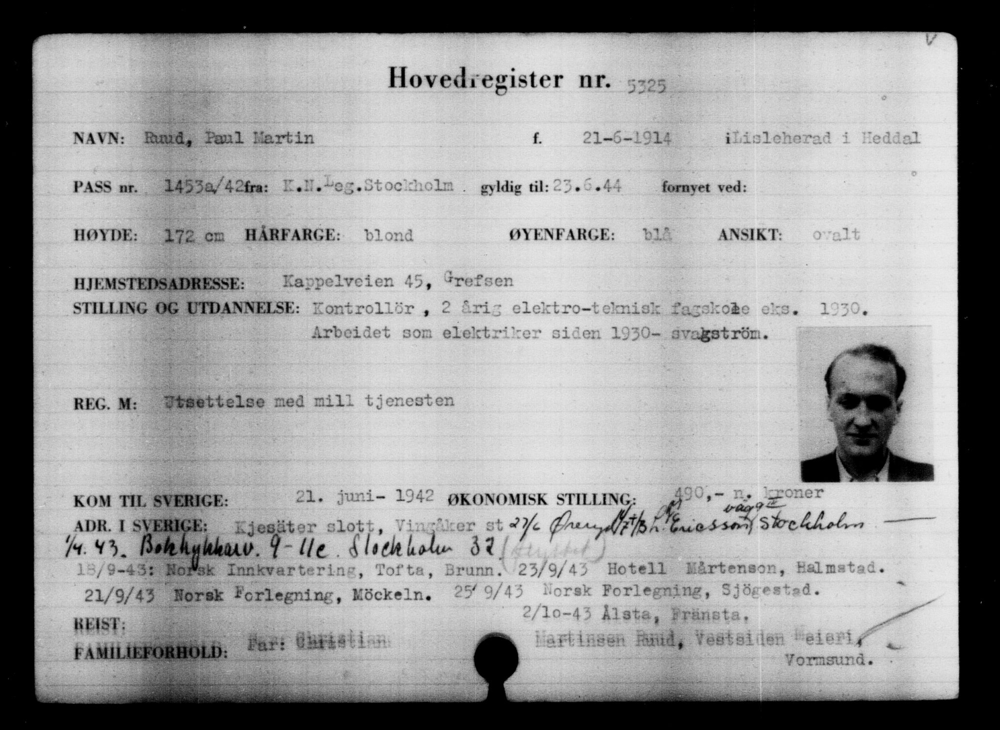 Utenriksstasjonene, Legasjonen i Stockholm, Flyktningkontoret, AV/RA-S-6753/V/Va/L0004: Kjesäterkartoteket, flyktninger med registreringsnr. 3496-6610, 1940-1945, s. 2109