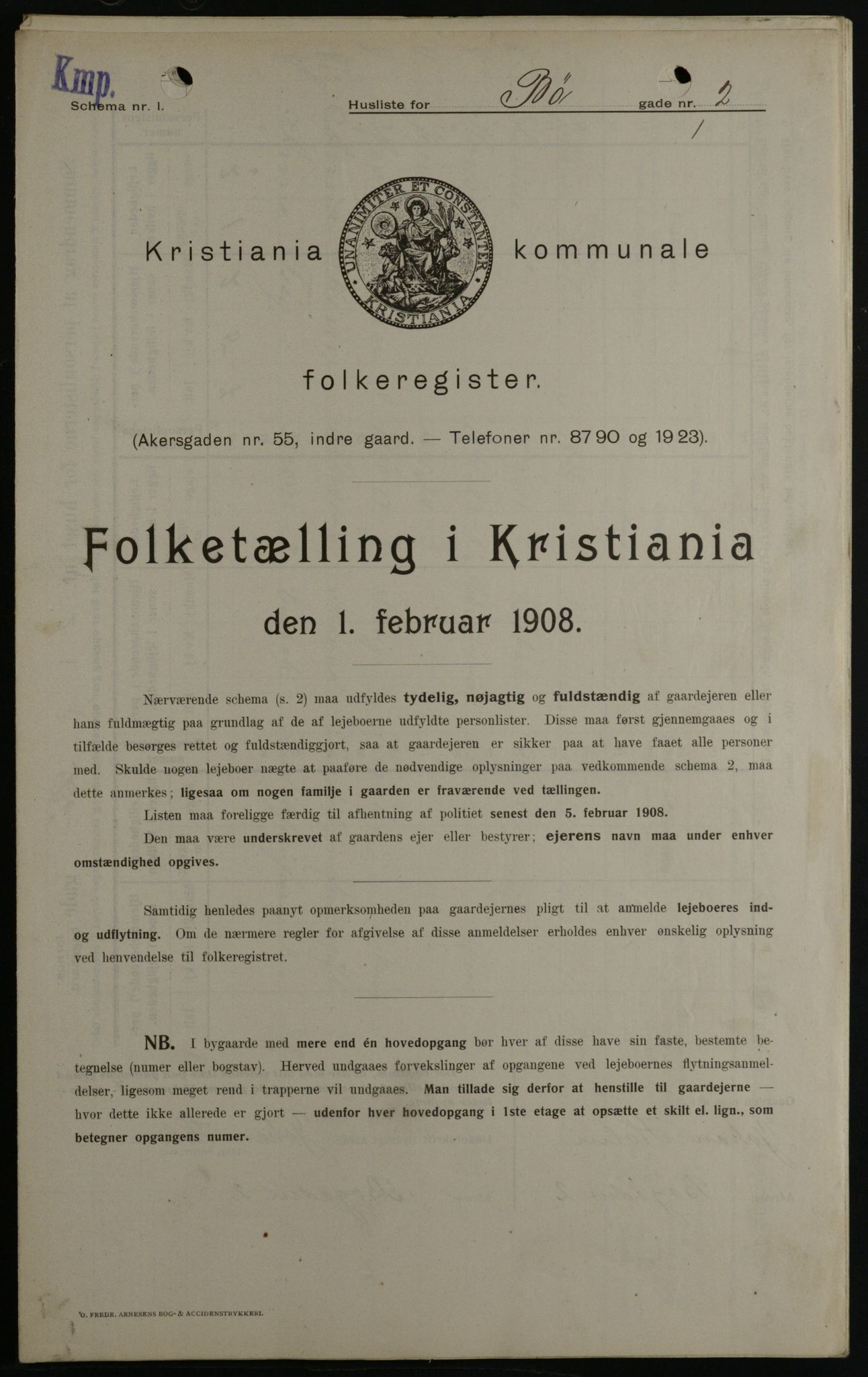 OBA, Kommunal folketelling 1.2.1908 for Kristiania kjøpstad, 1908, s. 10463