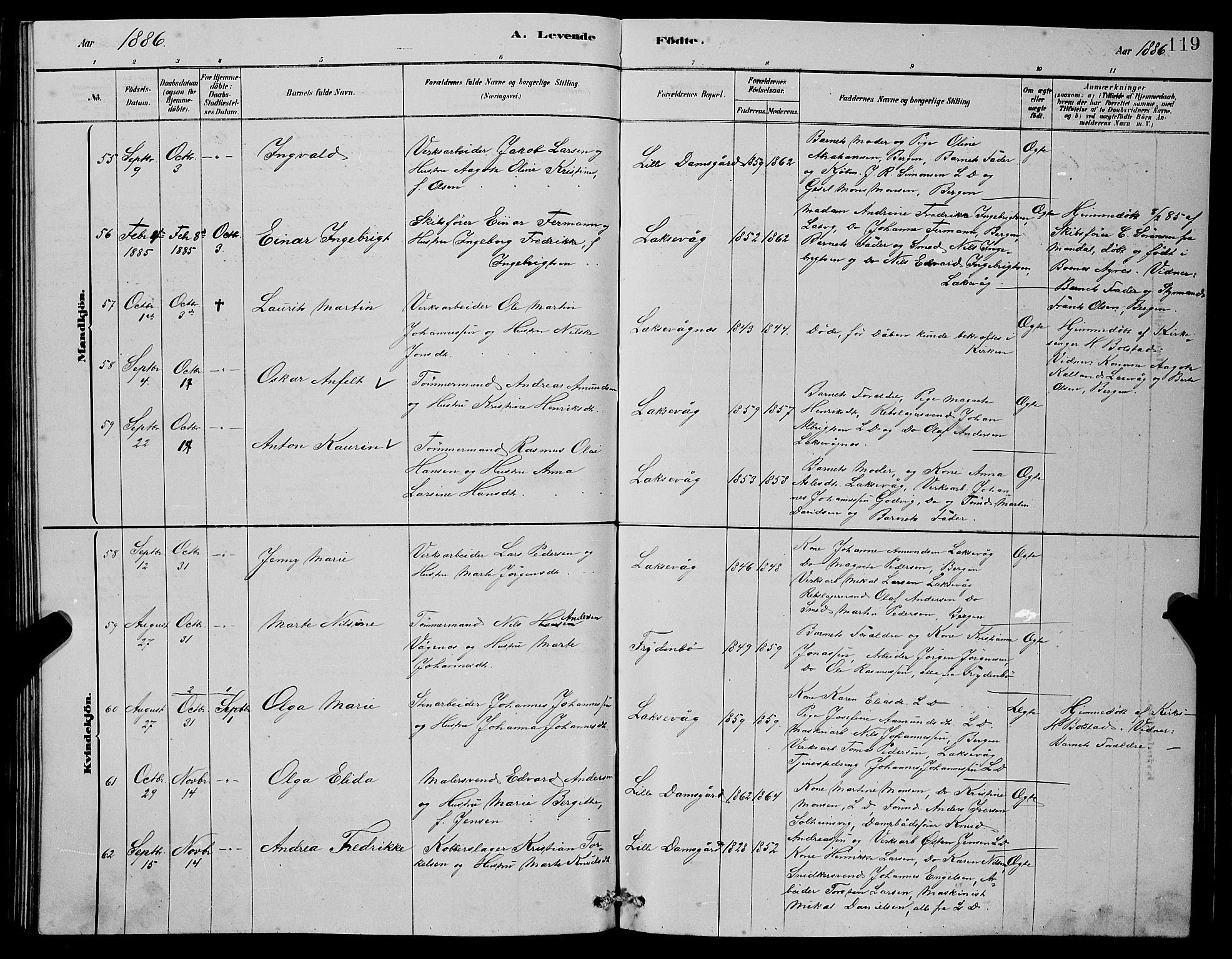 Laksevåg Sokneprestembete, AV/SAB-A-76501/H/Ha/Hab/Haba/L0002: Klokkerbok nr. A 2, 1877-1887, s. 119