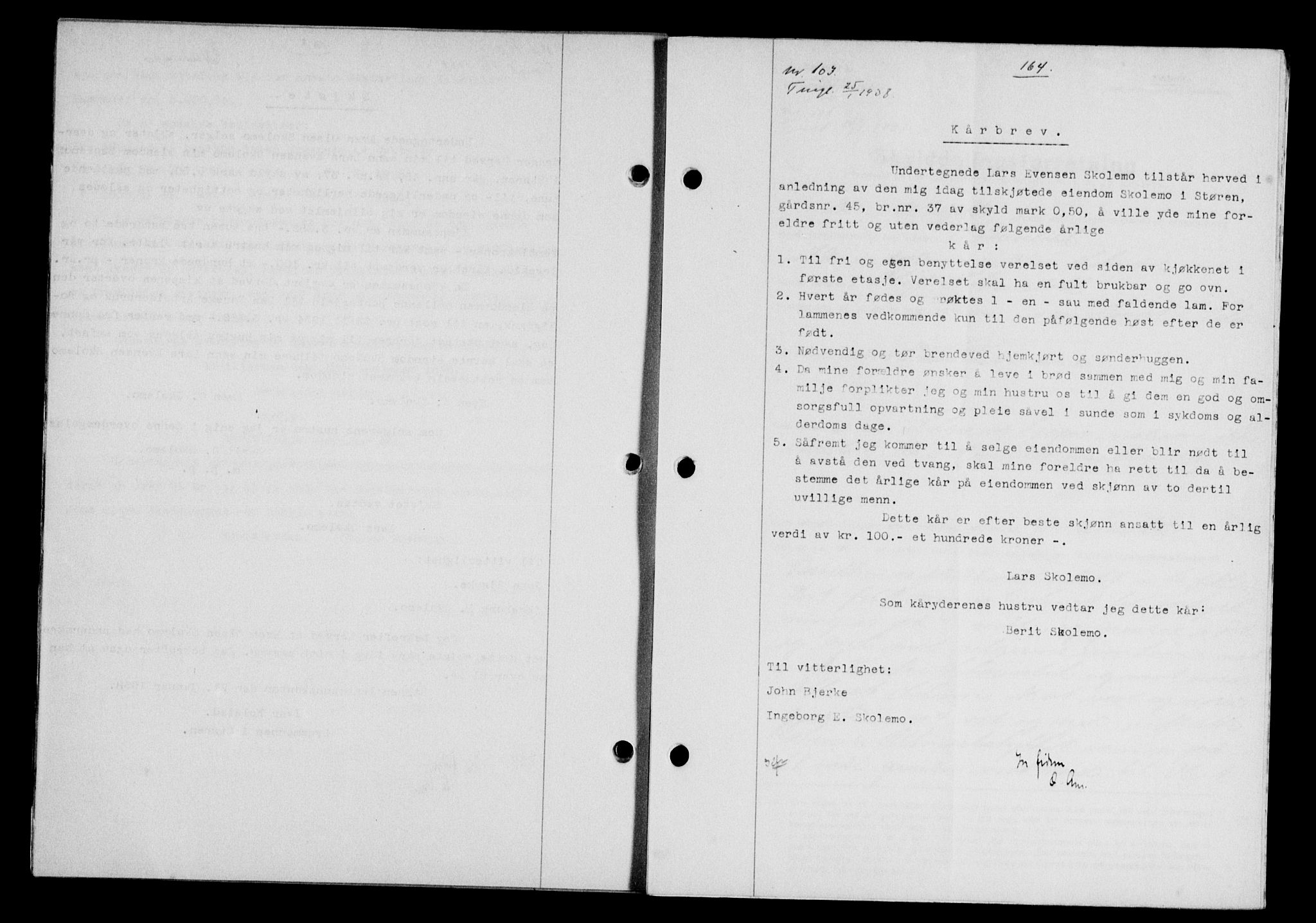 Gauldal sorenskriveri, SAT/A-0014/1/2/2C/L0048: Pantebok nr. 51-52, 1937-1938, s. 164, Dagboknr: 103/1938
