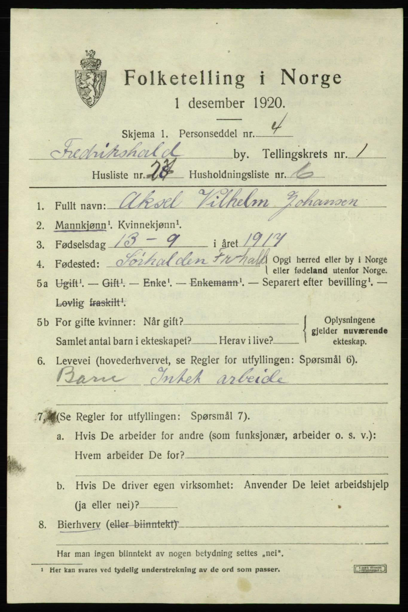 SAO, Folketelling 1920 for 0101 Fredrikshald kjøpstad, 1920, s. 8556