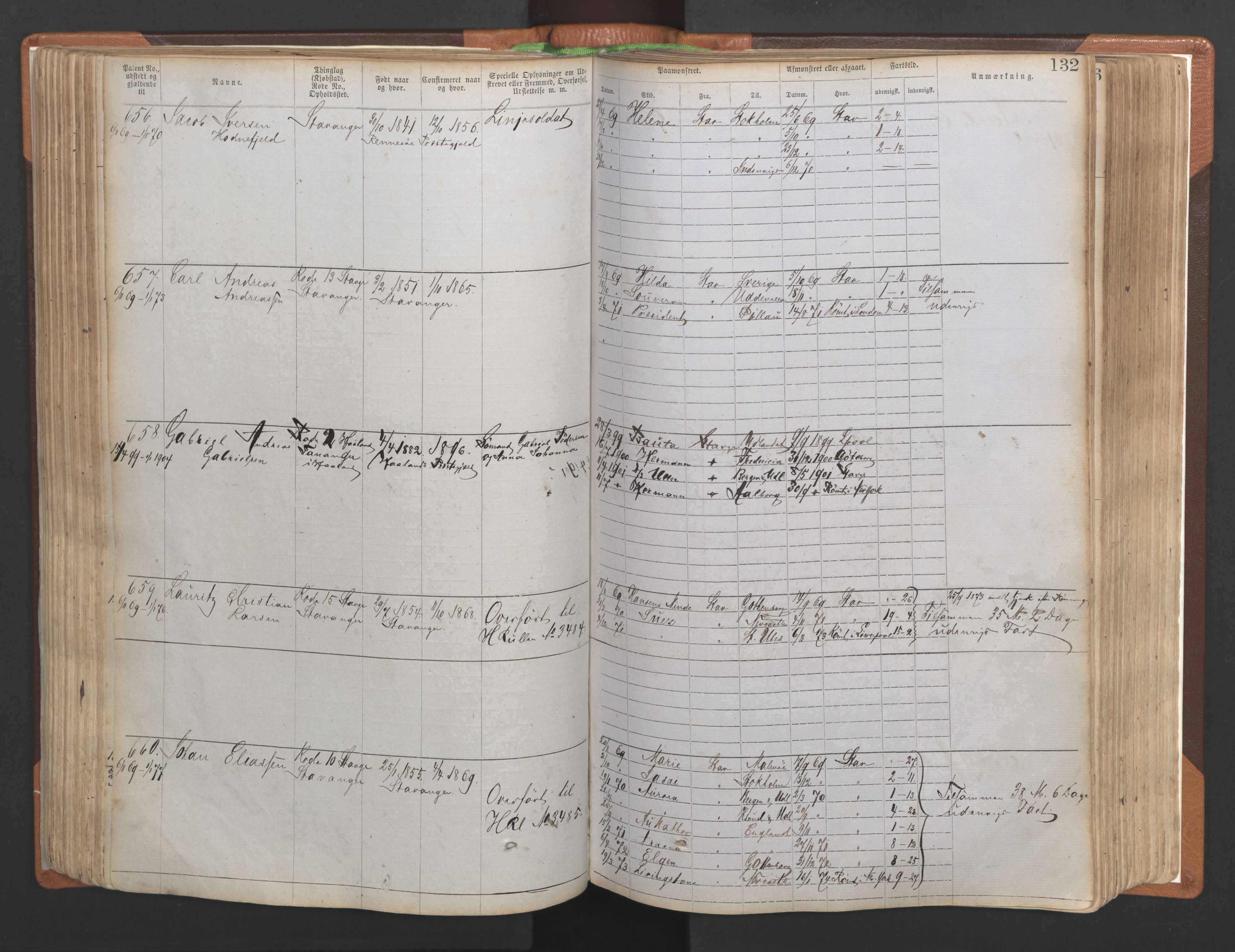 Stavanger sjømannskontor, AV/SAST-A-102006/F/Ff/L0004: Annotasjonsrulle No. 1, patentnr. 1-1785 (del 1), 1869-1900, s. 136