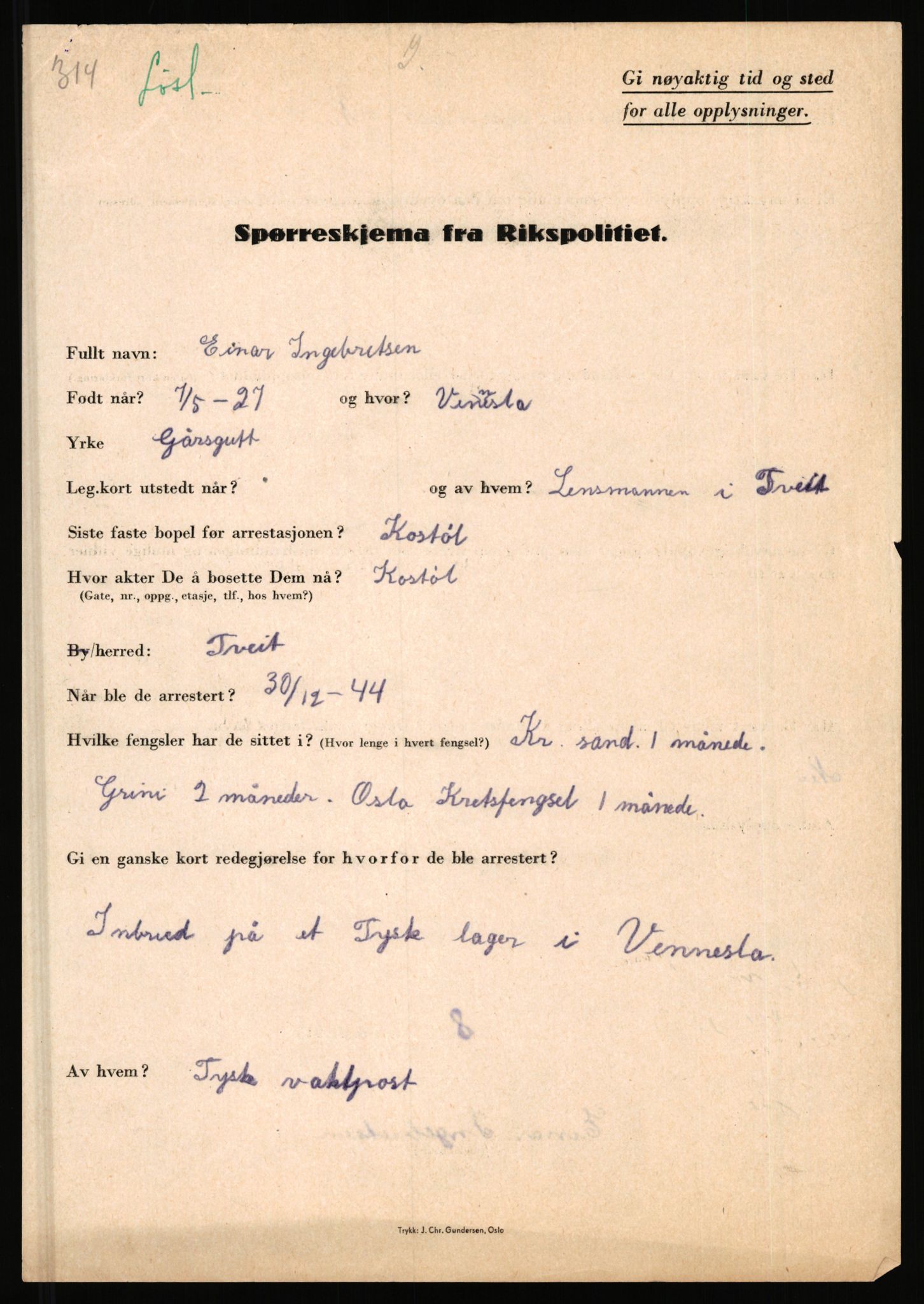 Rikspolitisjefen, AV/RA-S-1560/L/L0007: Heen, Erik C. - Iversen, Trygve, 1940-1945, s. 1109
