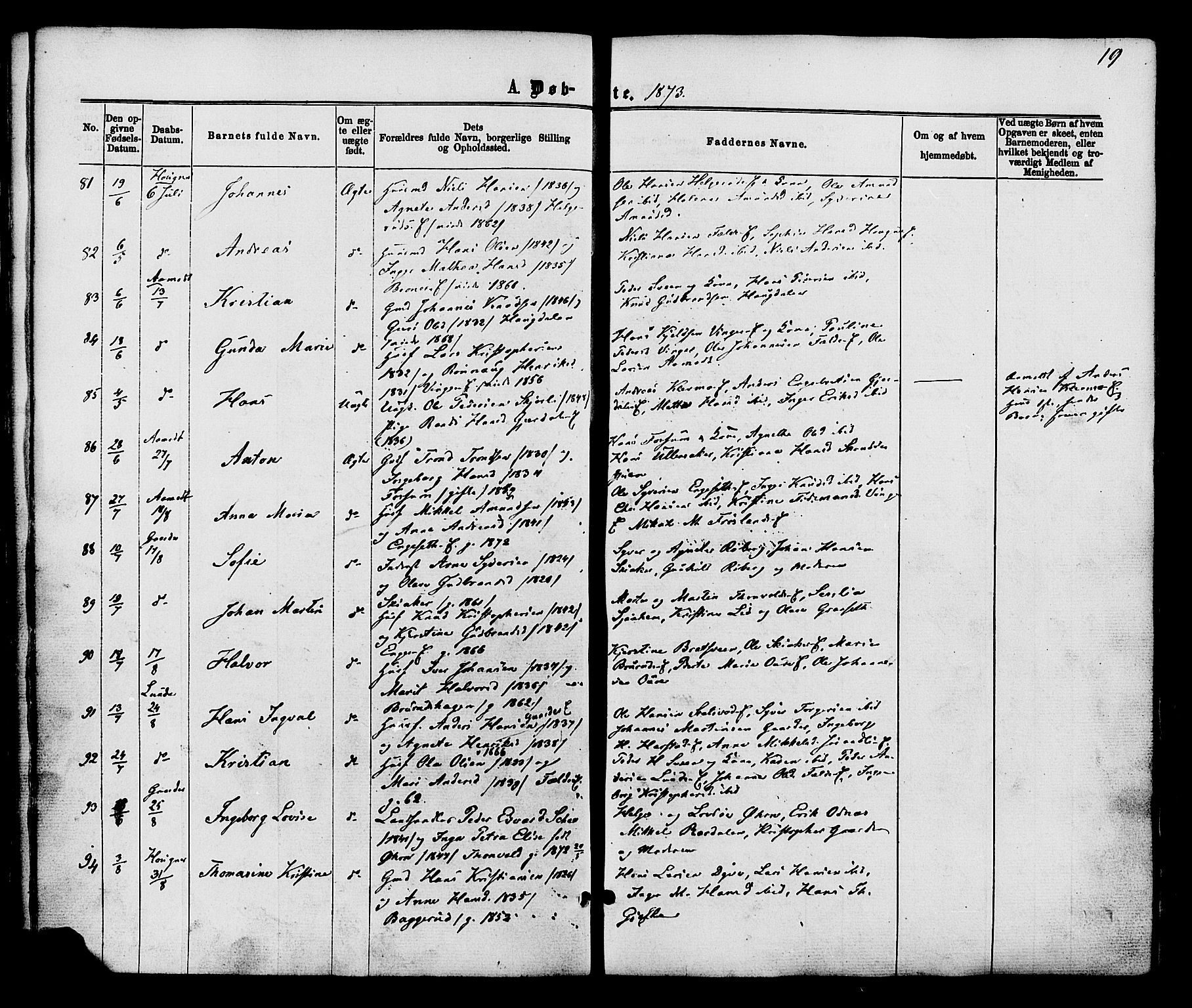 Nordre Land prestekontor, AV/SAH-PREST-124/H/Ha/Haa/L0002: Ministerialbok nr. 2, 1872-1881, s. 19